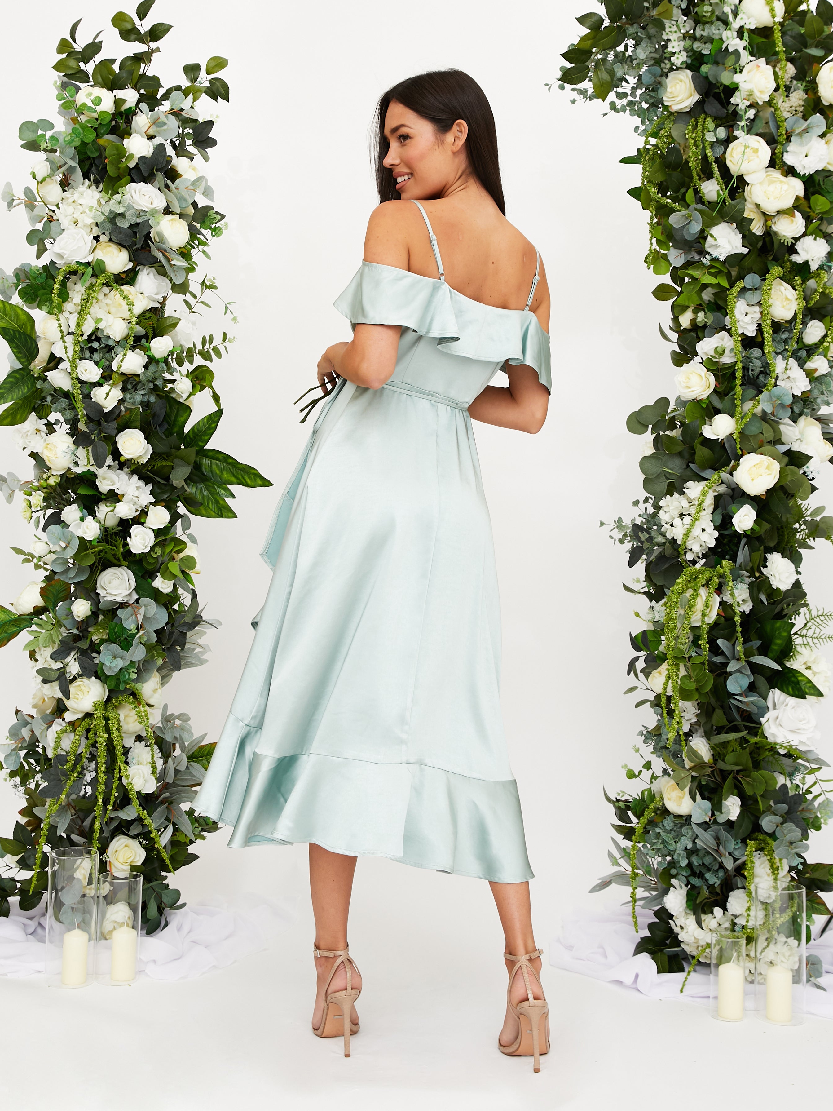 Green midi 2024 bridesmaid dress