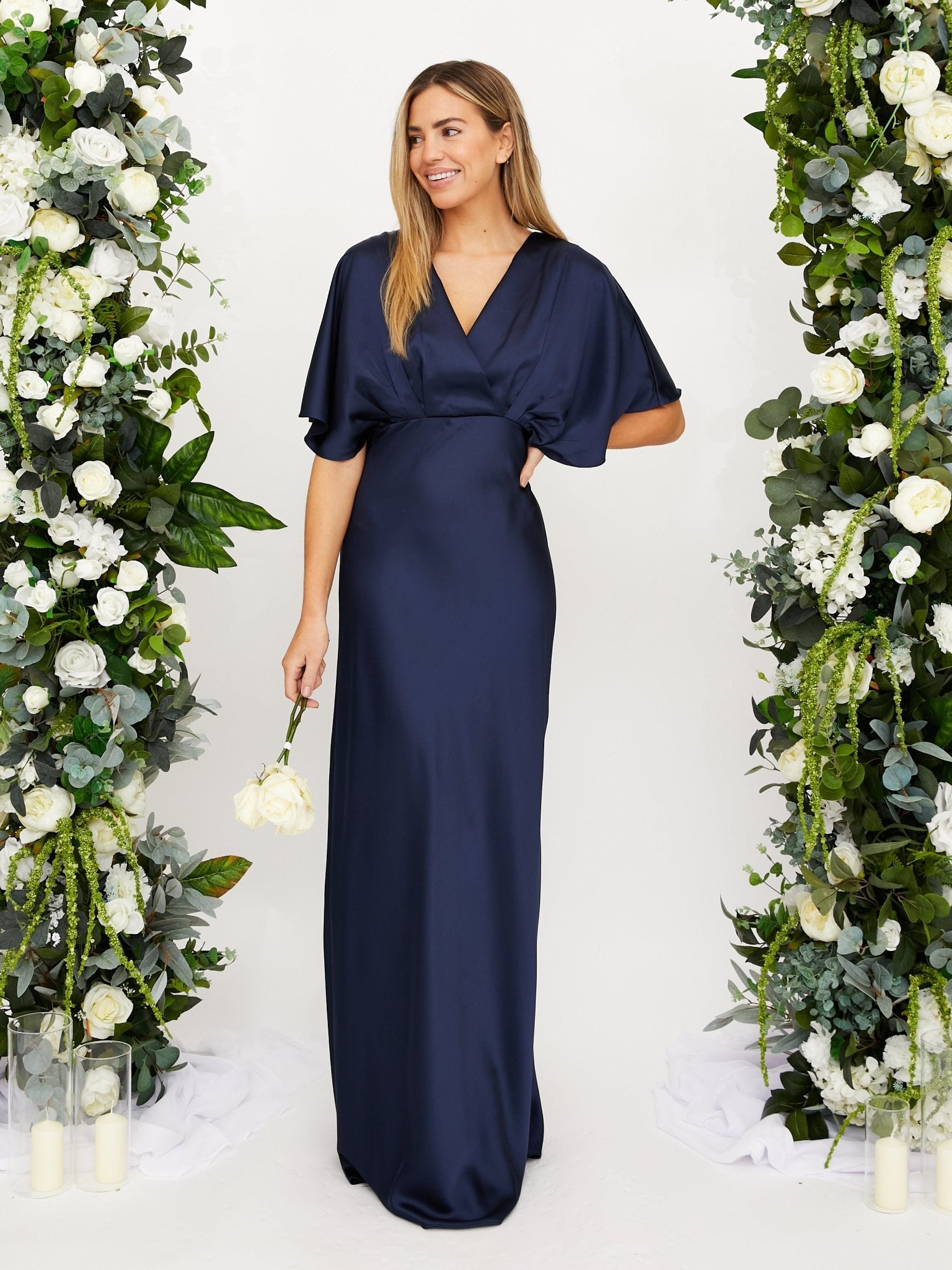 Angel Sleeve Maxi Satin Dress / Navy Style Cheat Angel Sleeve Maxi Satin Dress / Navy Style Cheat
