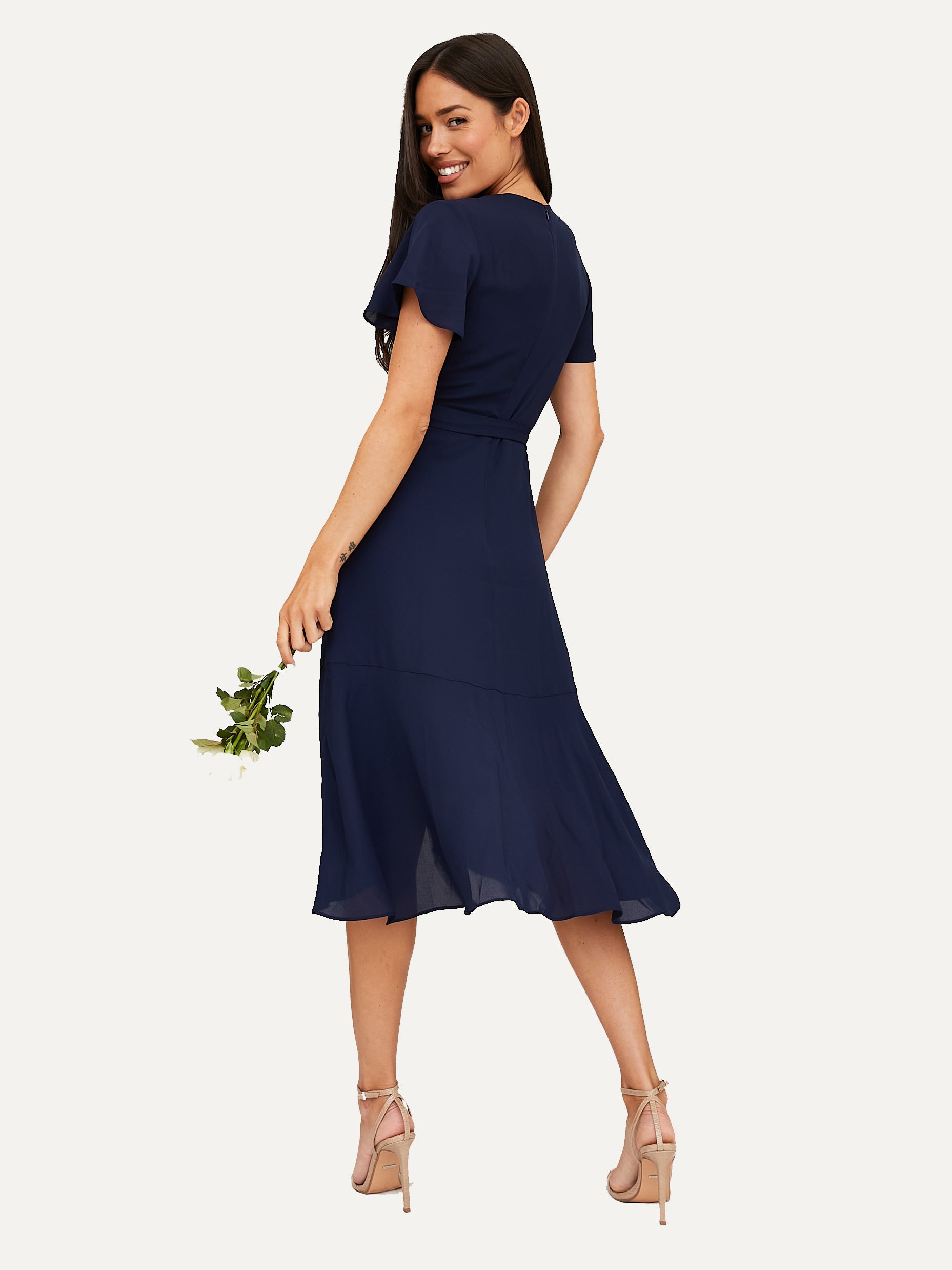 Faith Midi Ruffle Dress /  Navy