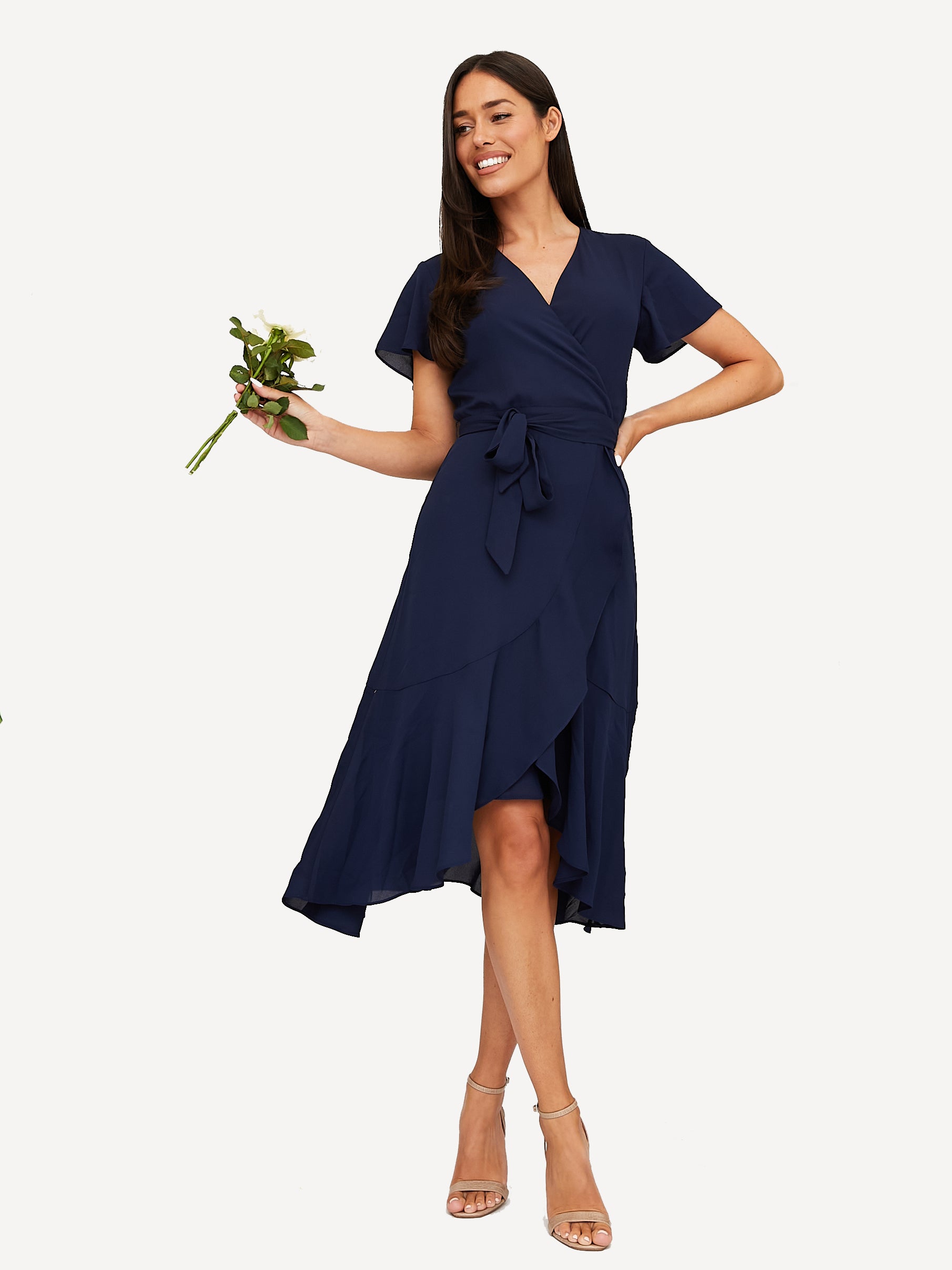 Faith Midi Ruffle Dress /  Navy