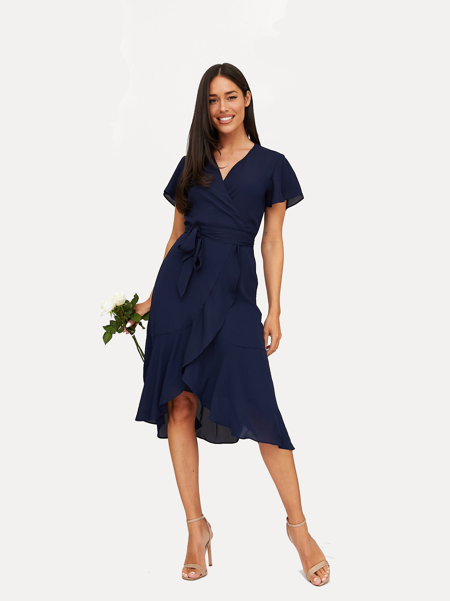 Faith Midi Ruffle Dress /  Navy