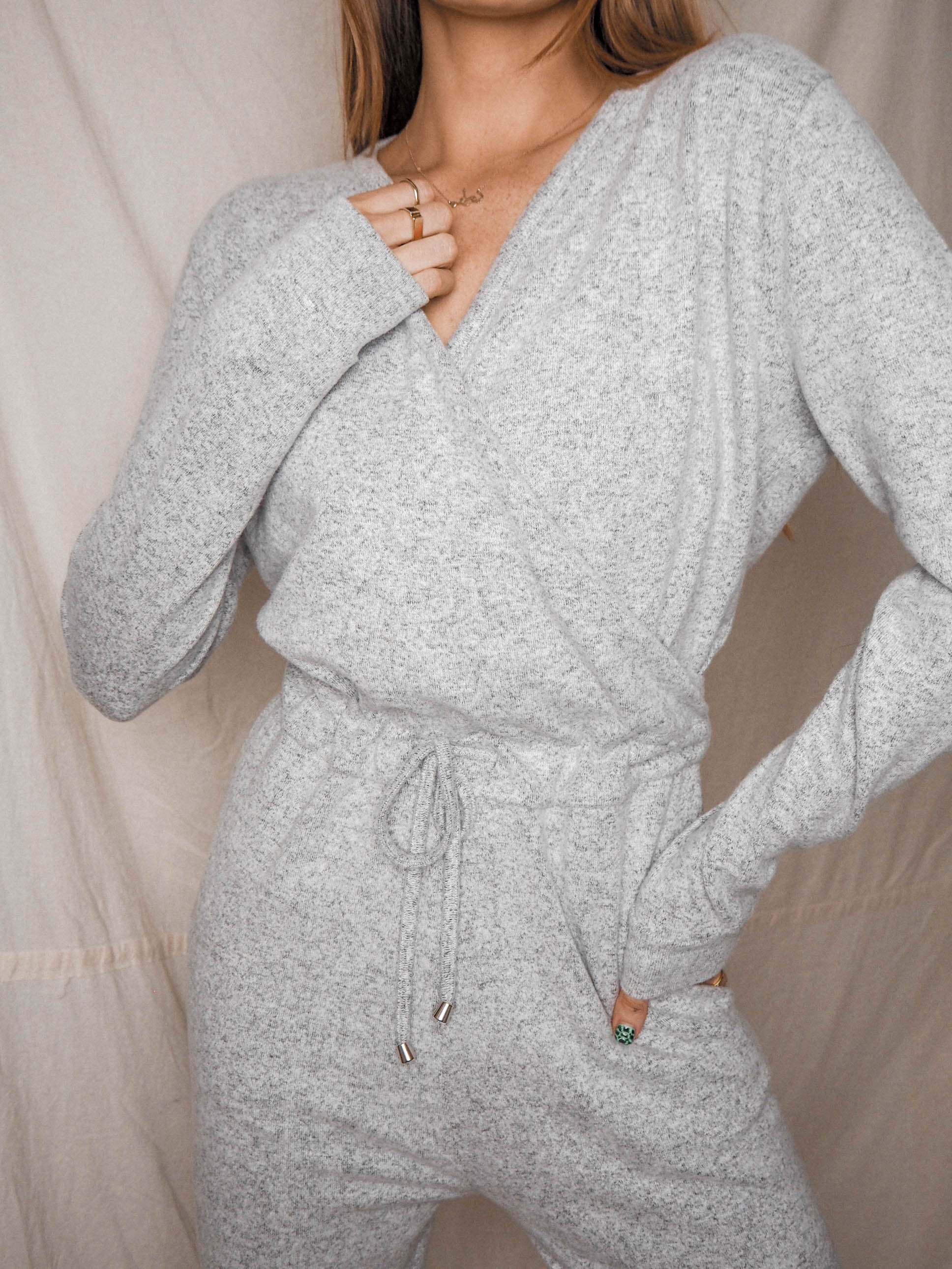 Grey Knitted Jumpsuit | Honor Grey Knitted Wrap Jumpsuit