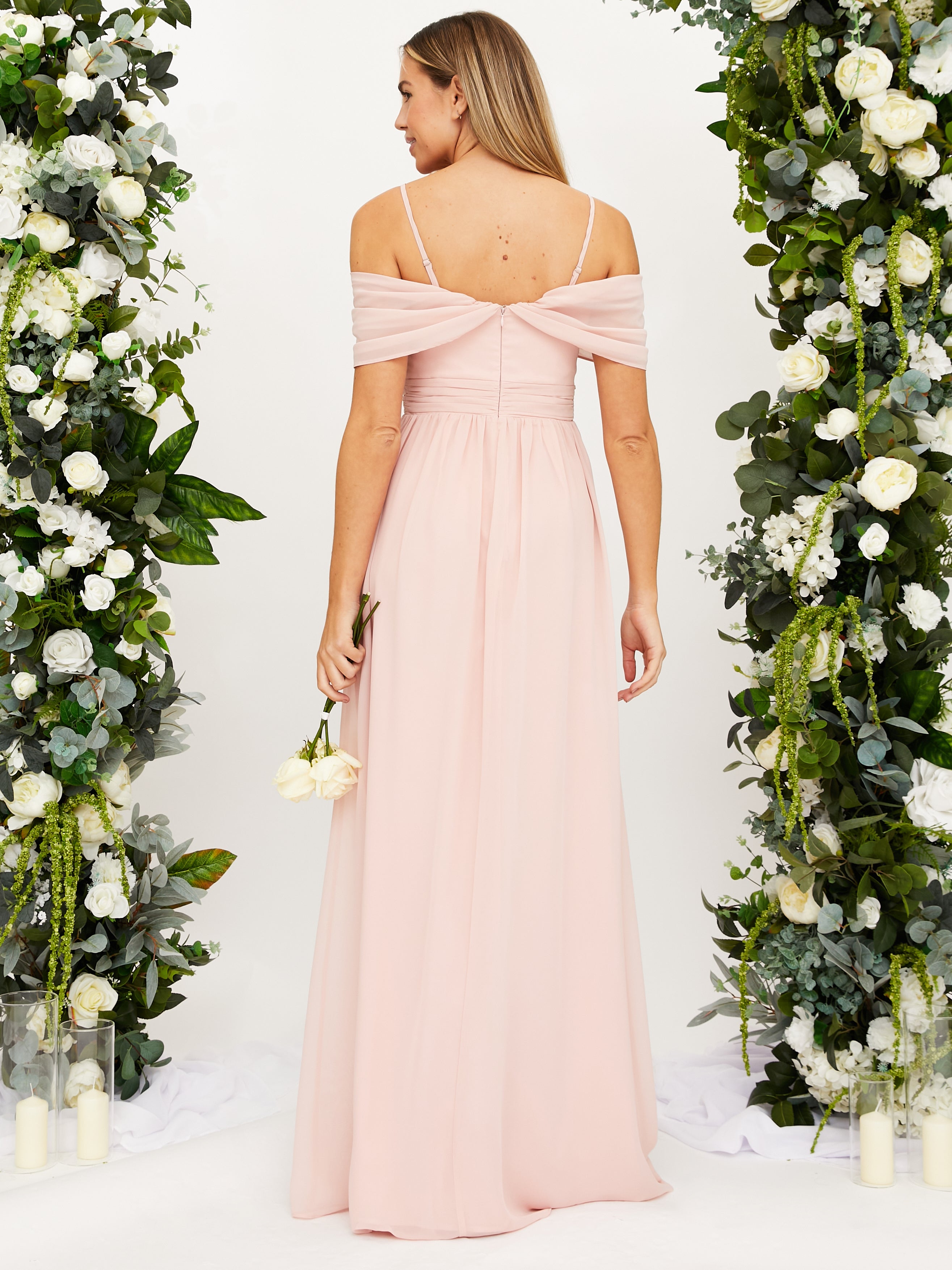 Open shoulder outlet bridesmaid dress