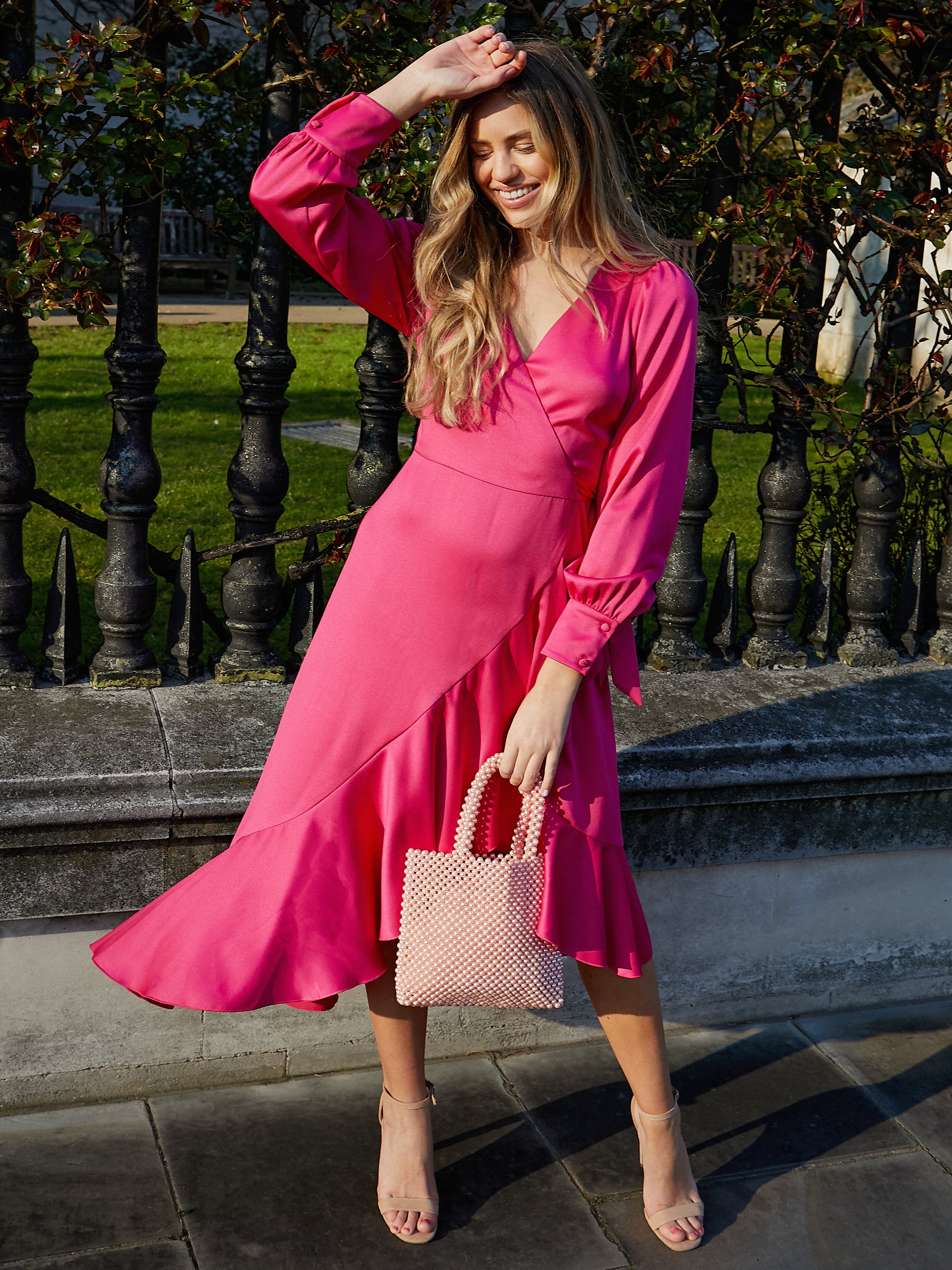 Charlotte Wrap Midi Dress / Pink