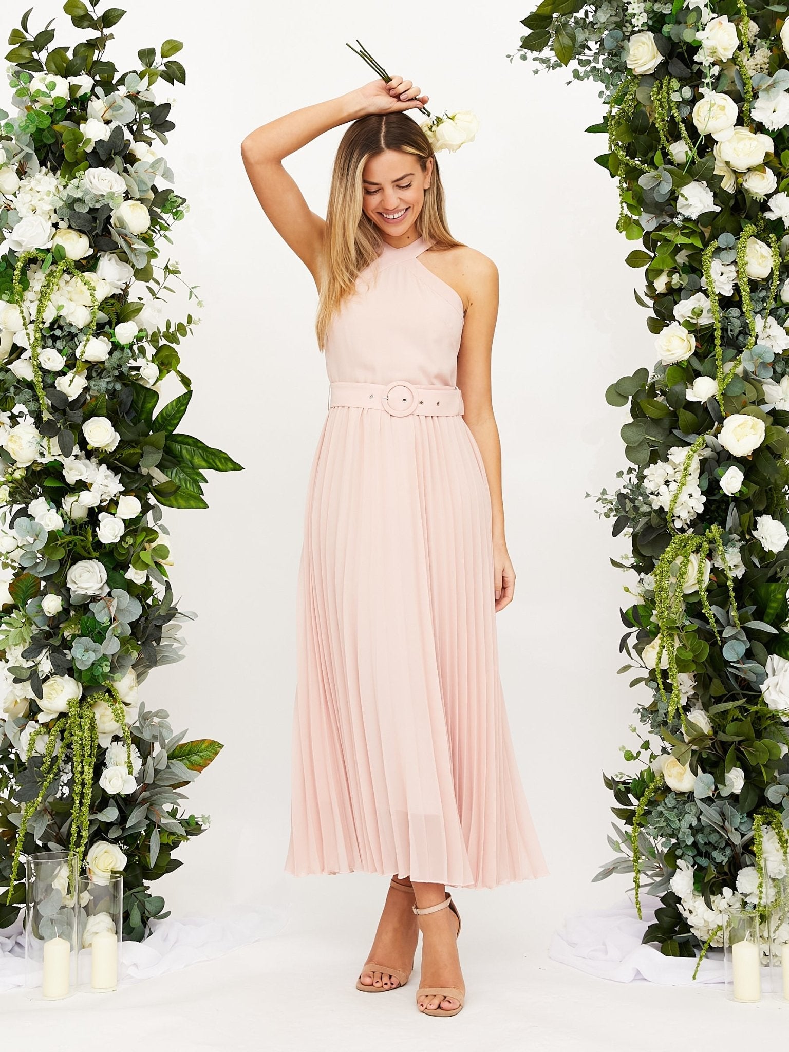 white christmas dresses Cross Neck Pleated Midaxi Chiffon Dress / Blush Style Cheat white christmas dresses Cross Neck Pleated Midaxi Chiffon Dress / Blush Style Cheat