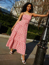 Pink and Red Spotted Dress | Tillie Bandeau Belted Midi Dress