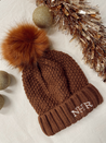 Brown Knitted Pom Pom Bobble Hat