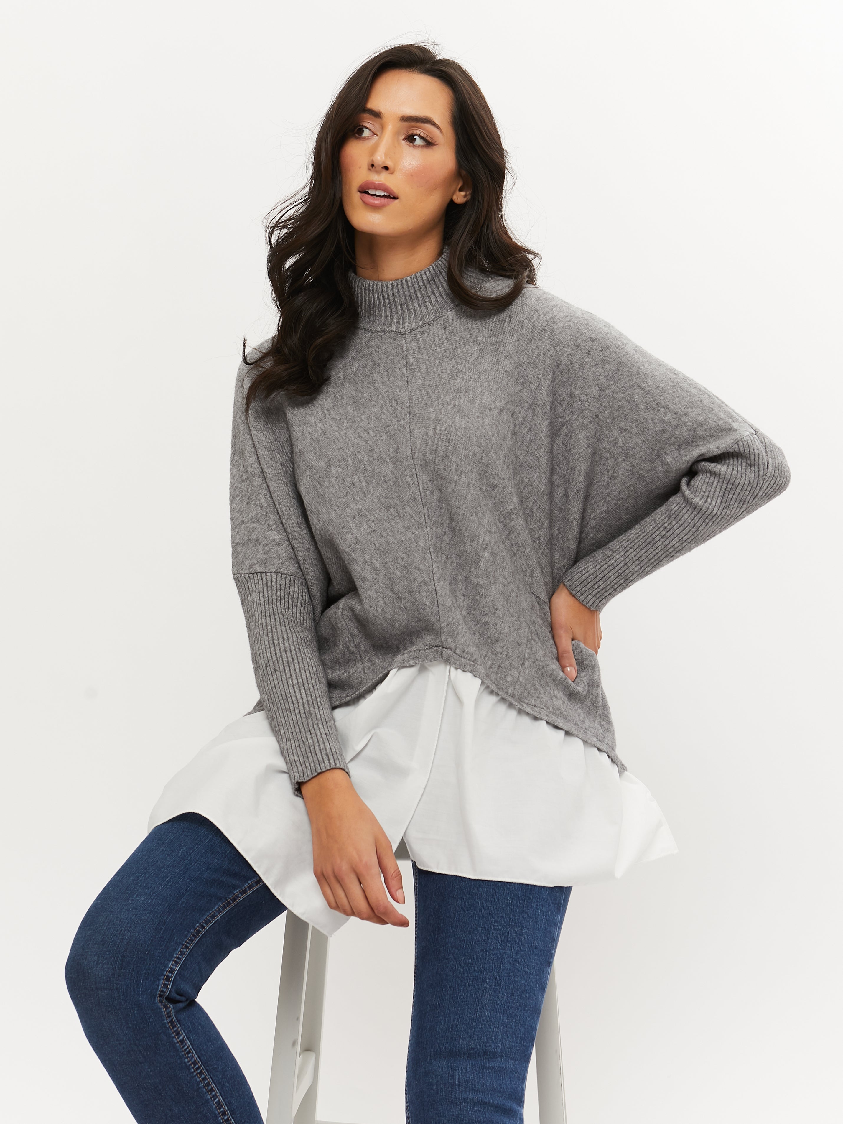 Grey Jumper with Shirt Underneath