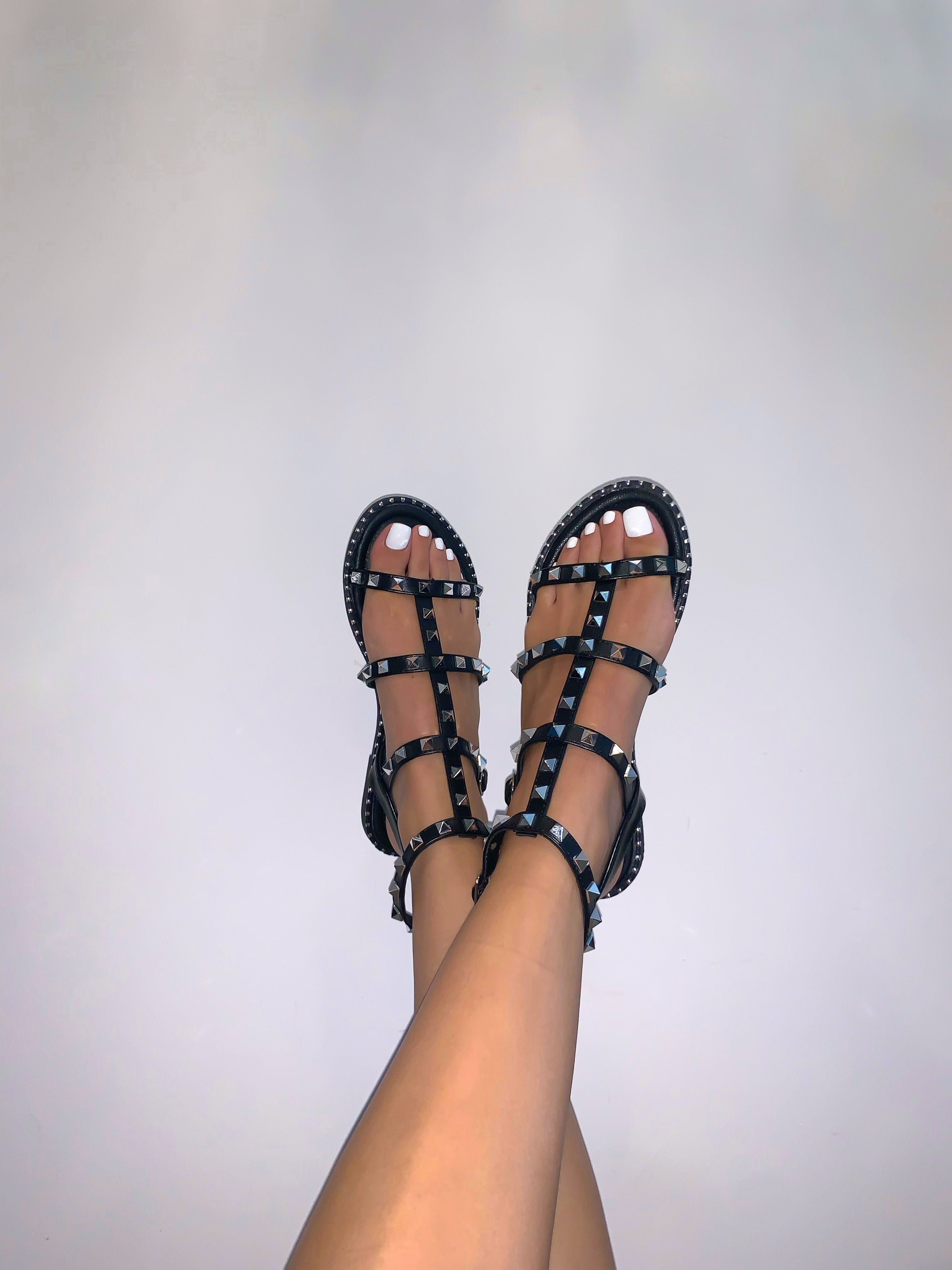 Thea Studded Sandals / Black silver stud - Style Cheat