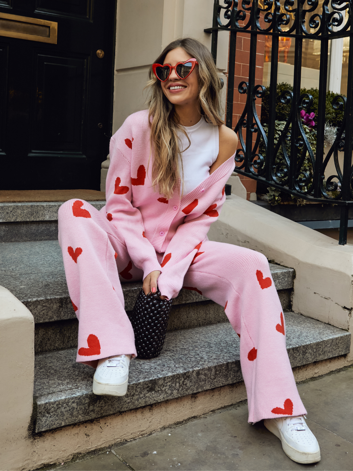 Joey Pink And Red Heart Knitted Wide Leg Trouser