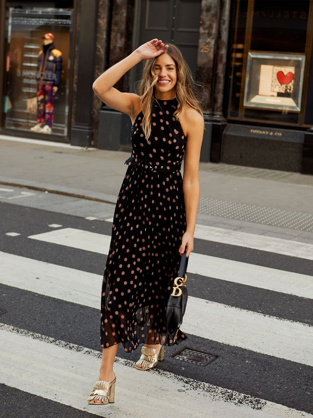Black and Pink Maxi Dress | Luisa Spotted Pleated Maxi Dress