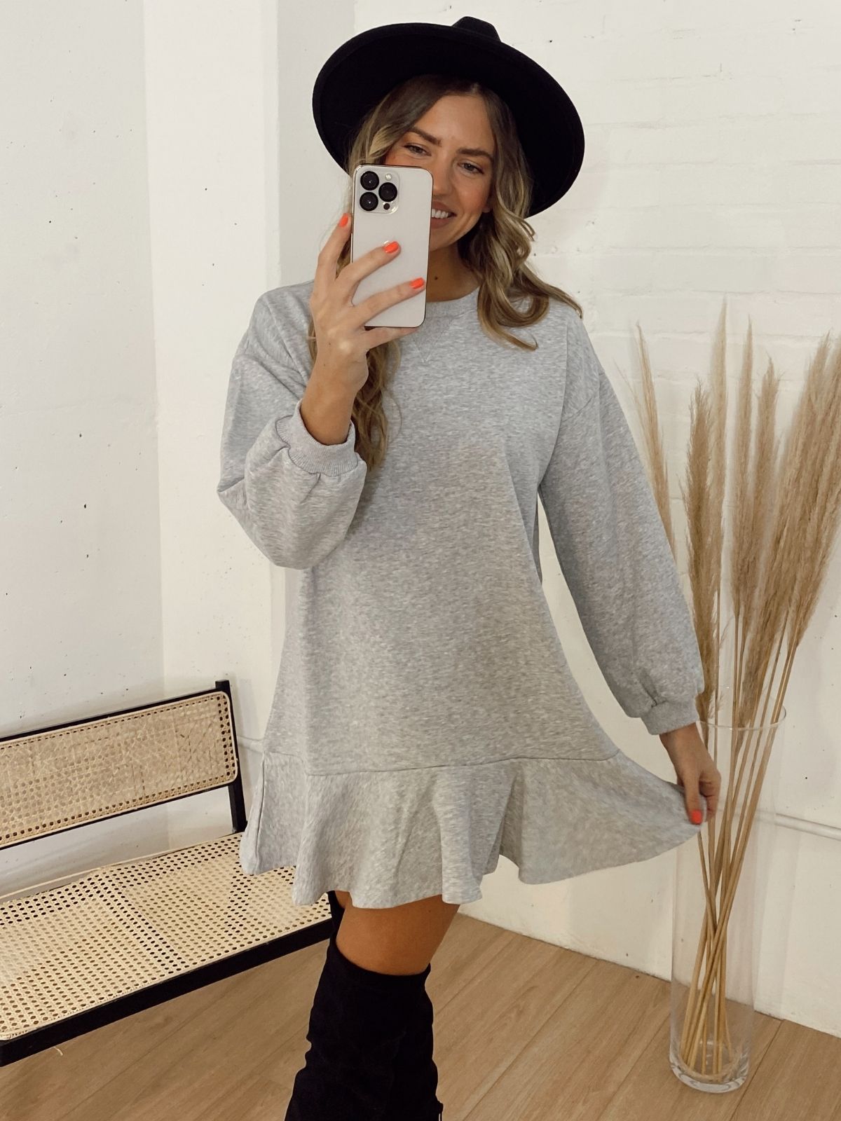 Isla Sweatshirt Peplum Mini Dress / Grey