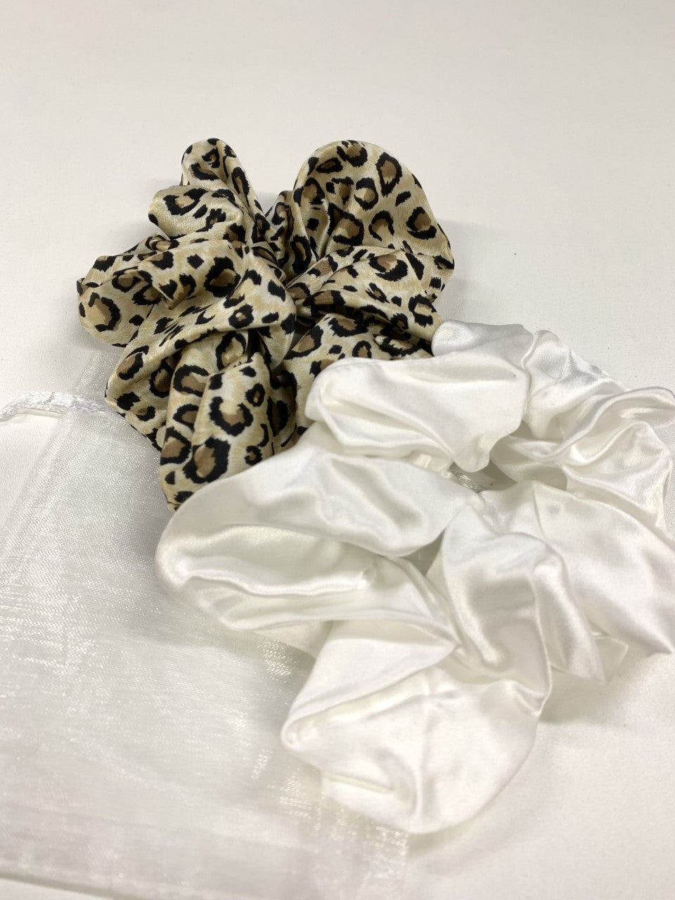 Pack Of 2 100% Mulberry Silk Scrunchies - Animal & Ivory