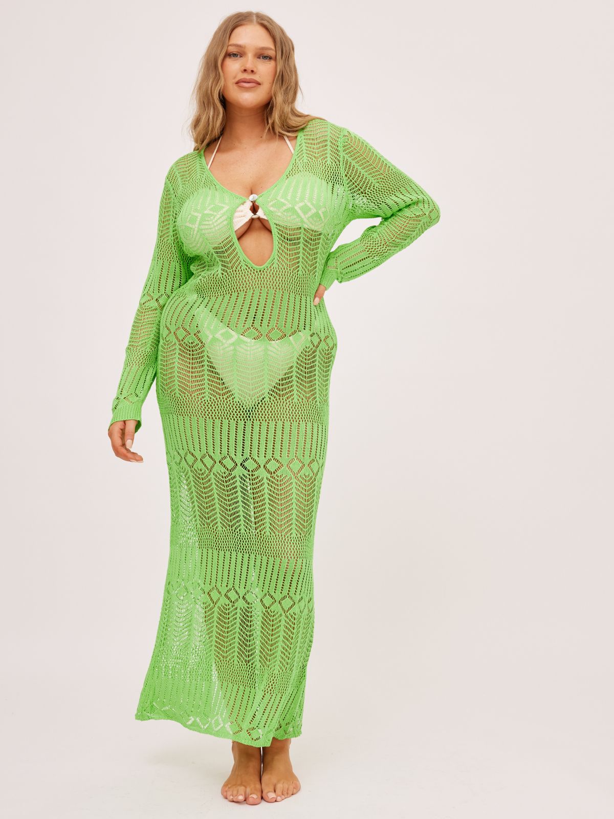 Coco Long sleeve Crochet Midaxi Dress / Lime