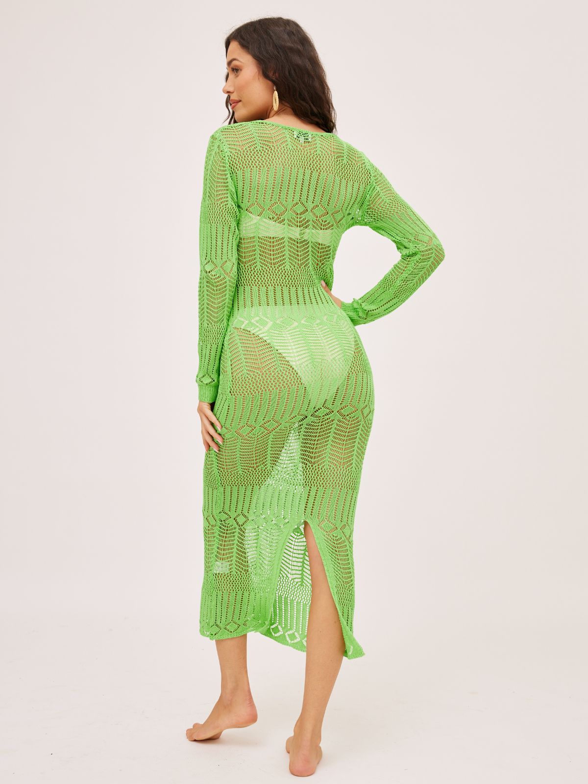 Coco Long sleeve Crochet Midaxi Dress / Lime