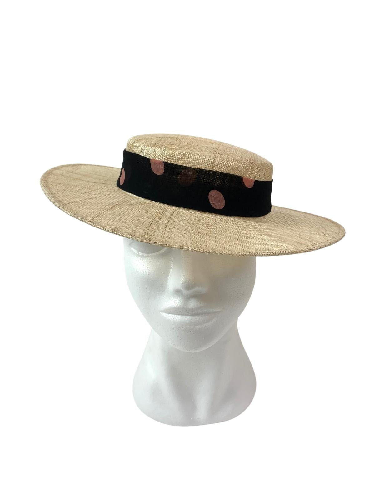 Goodwood Tie Boater Hat / Black and Blush Spot