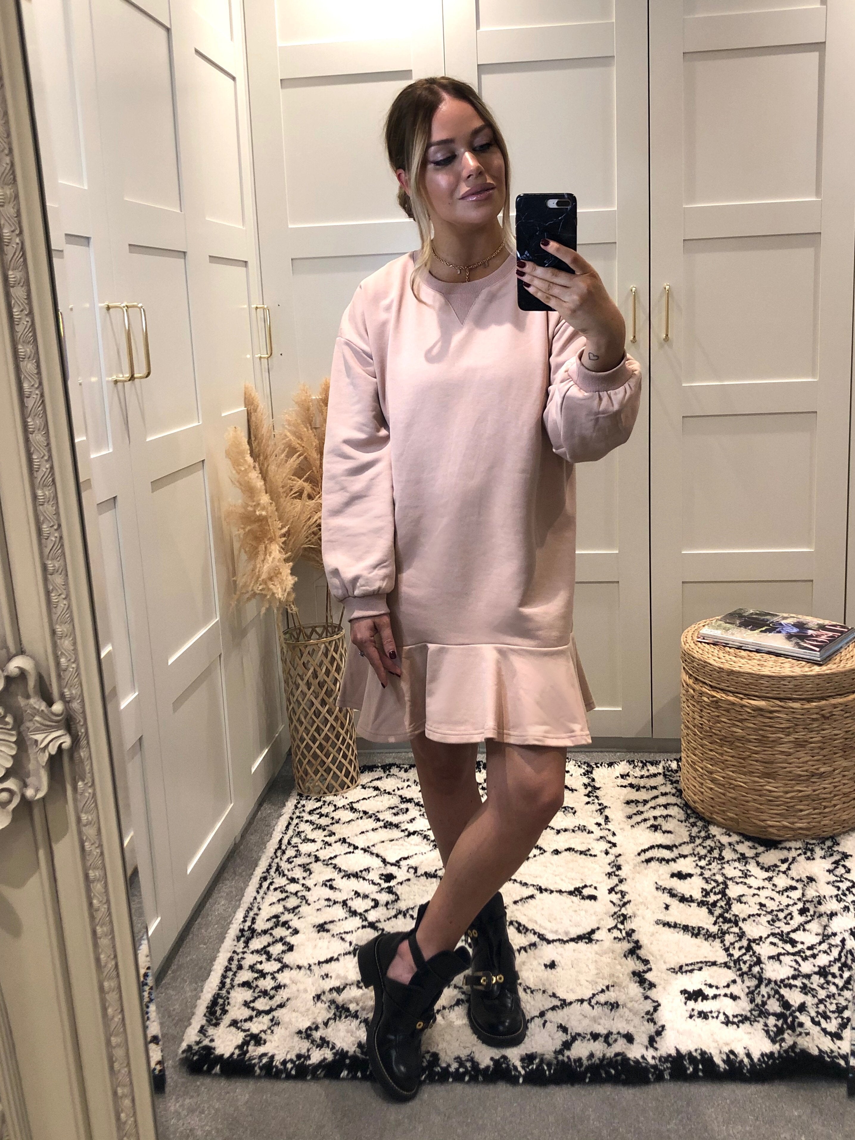 Pink Sweatshirt Dress | Isla Blush Sweatshirt Peplum Dress