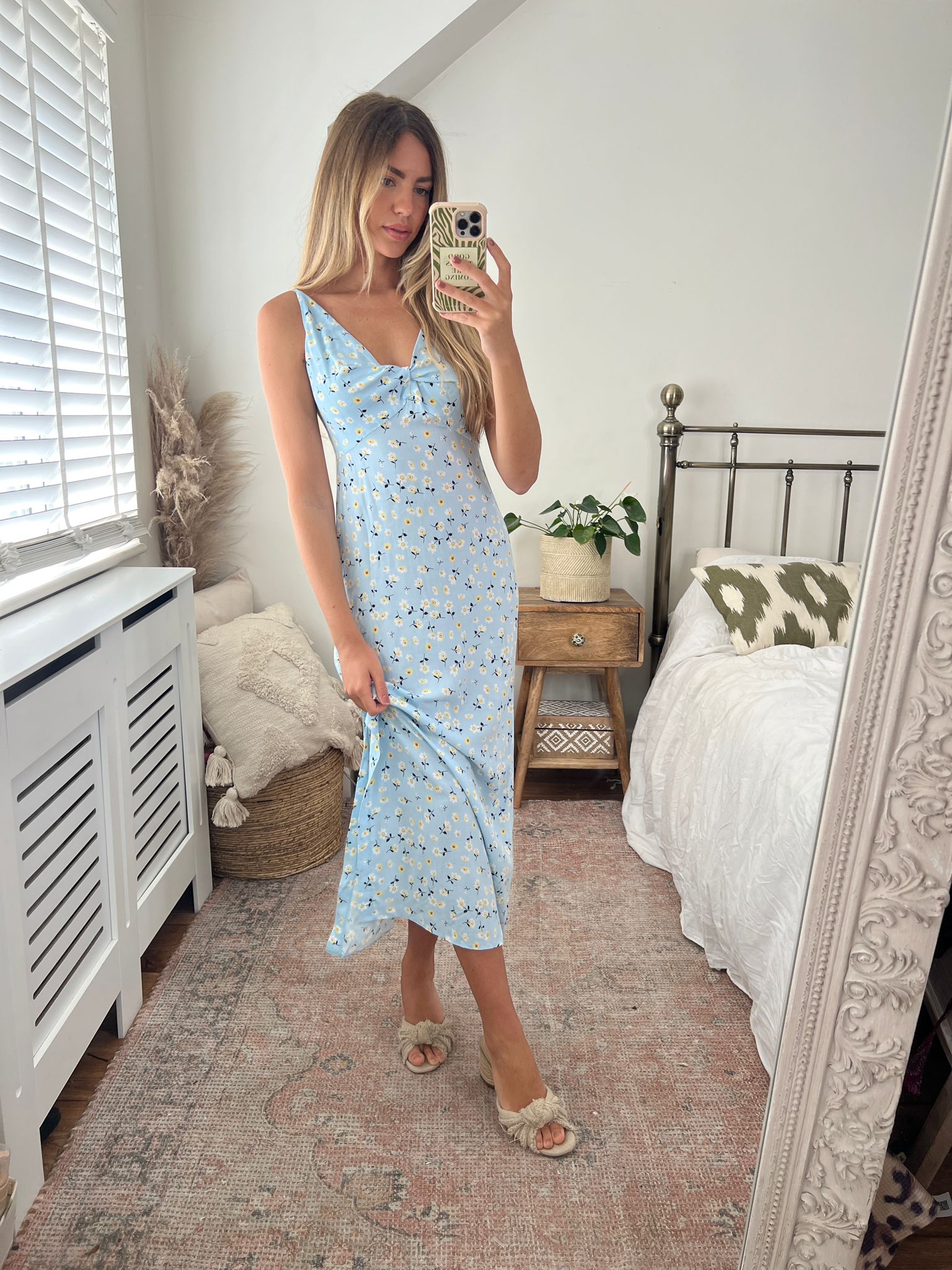 Bria Floral Knot Front Slip Dress in Blue Ditsy