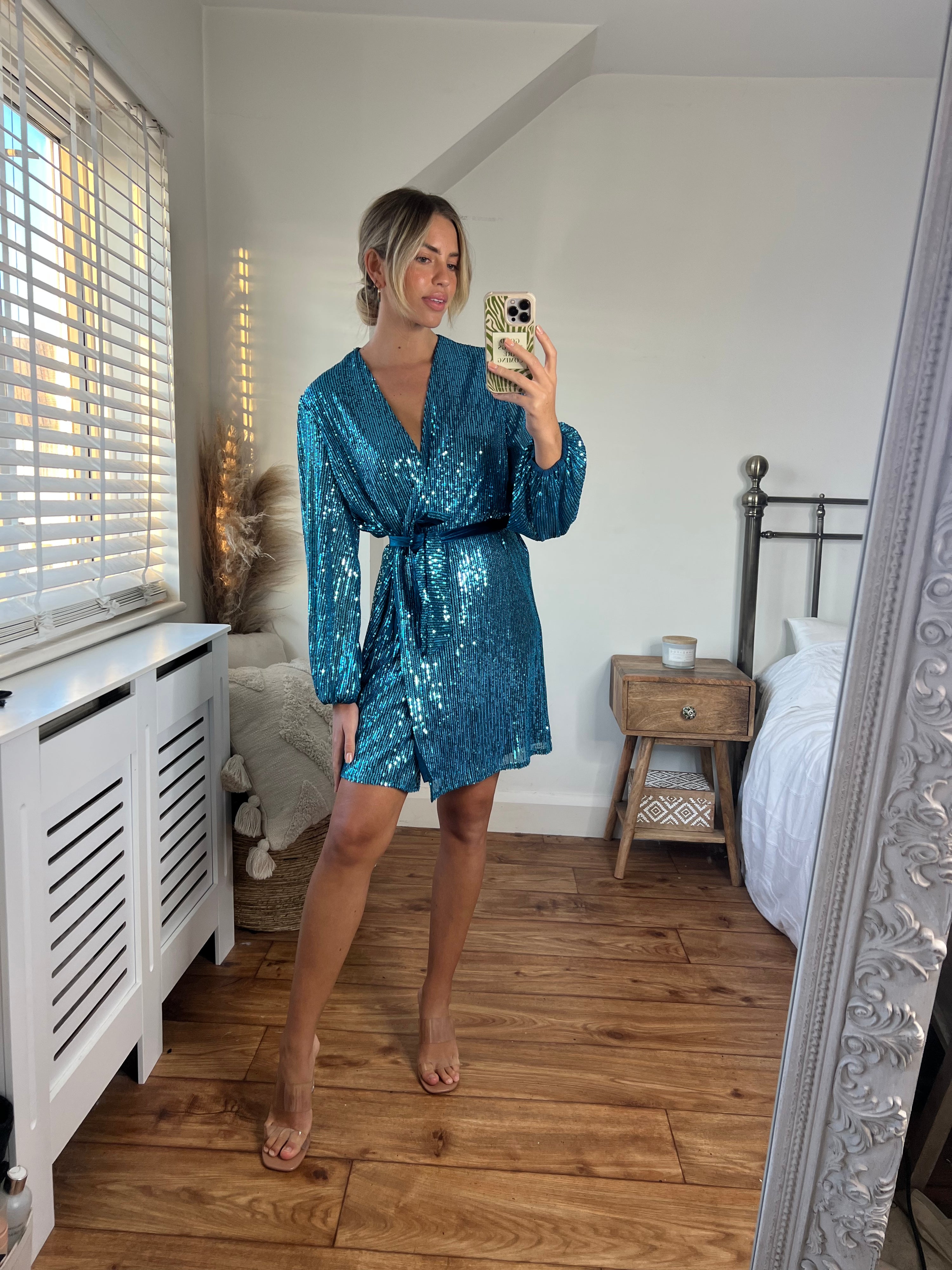 Dani Sequin Wrap Dress / Peacock Blue