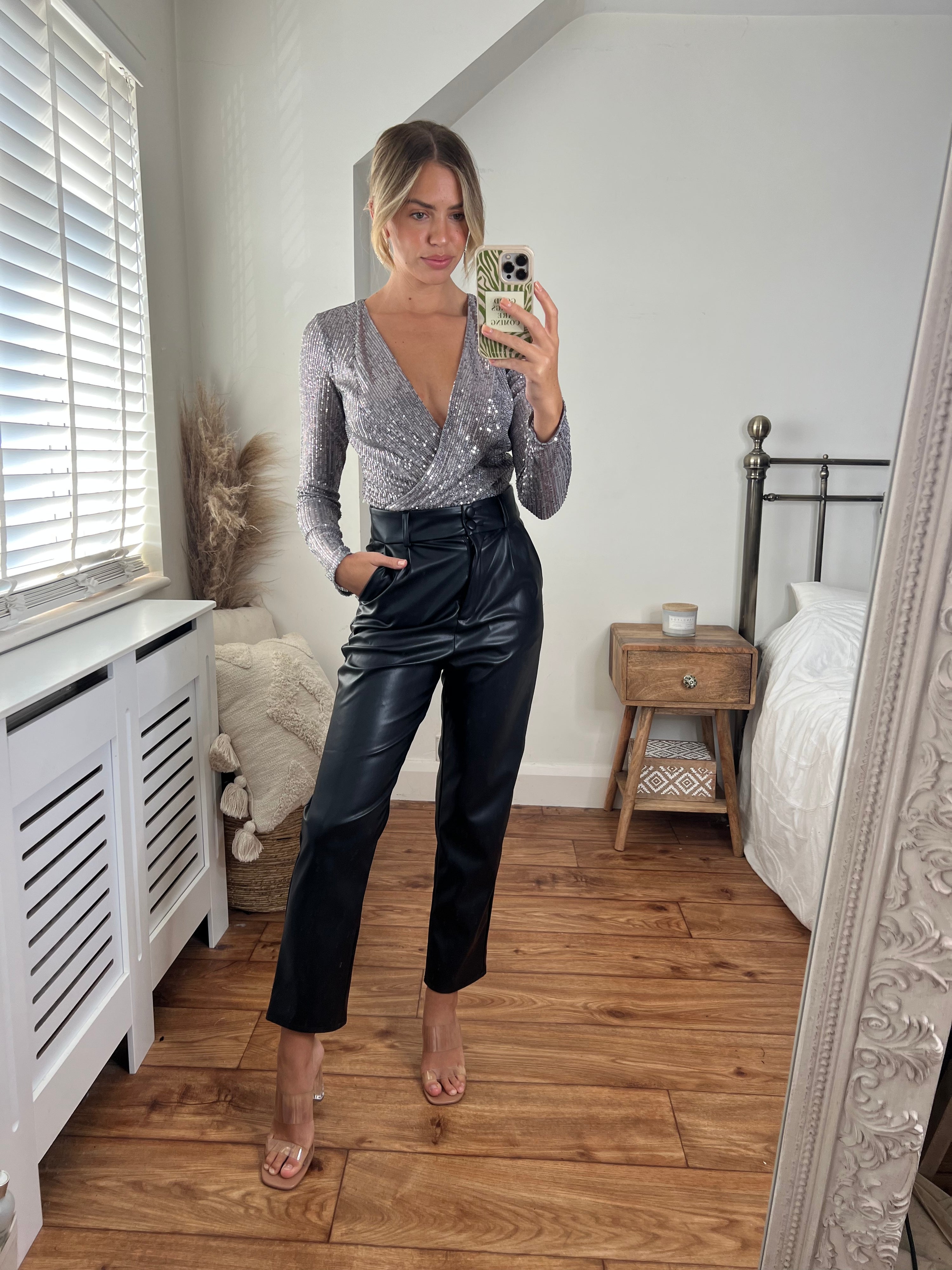Silver Sequin Bodysuit | Ruby Wrap Sequin Bodysuit / Silver