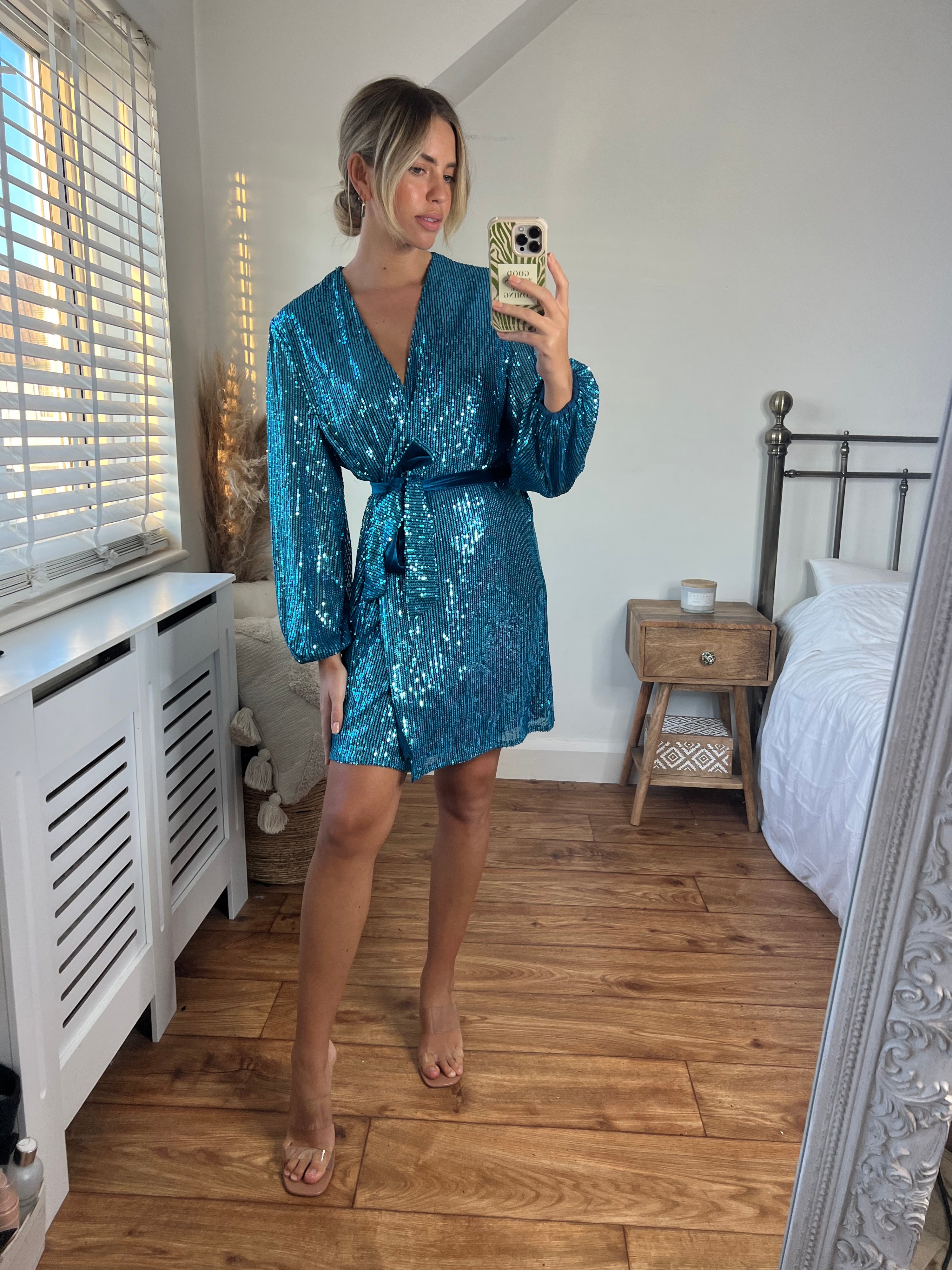 Dani Sequin Wrap Dress / Peacock Blue
