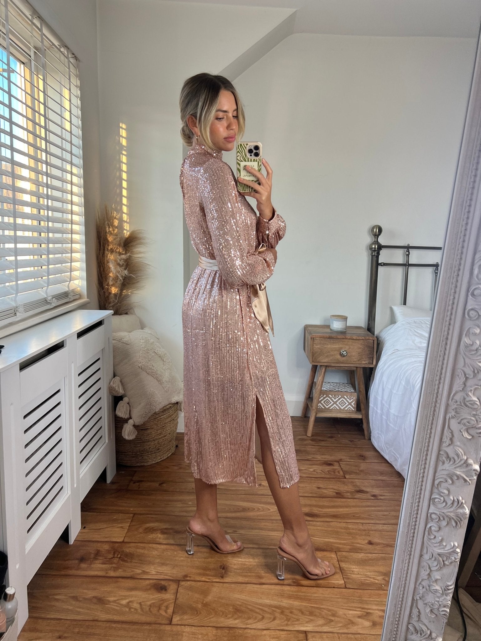Roxi Sequin Midi Dress / Rose Gold – Style Cheat