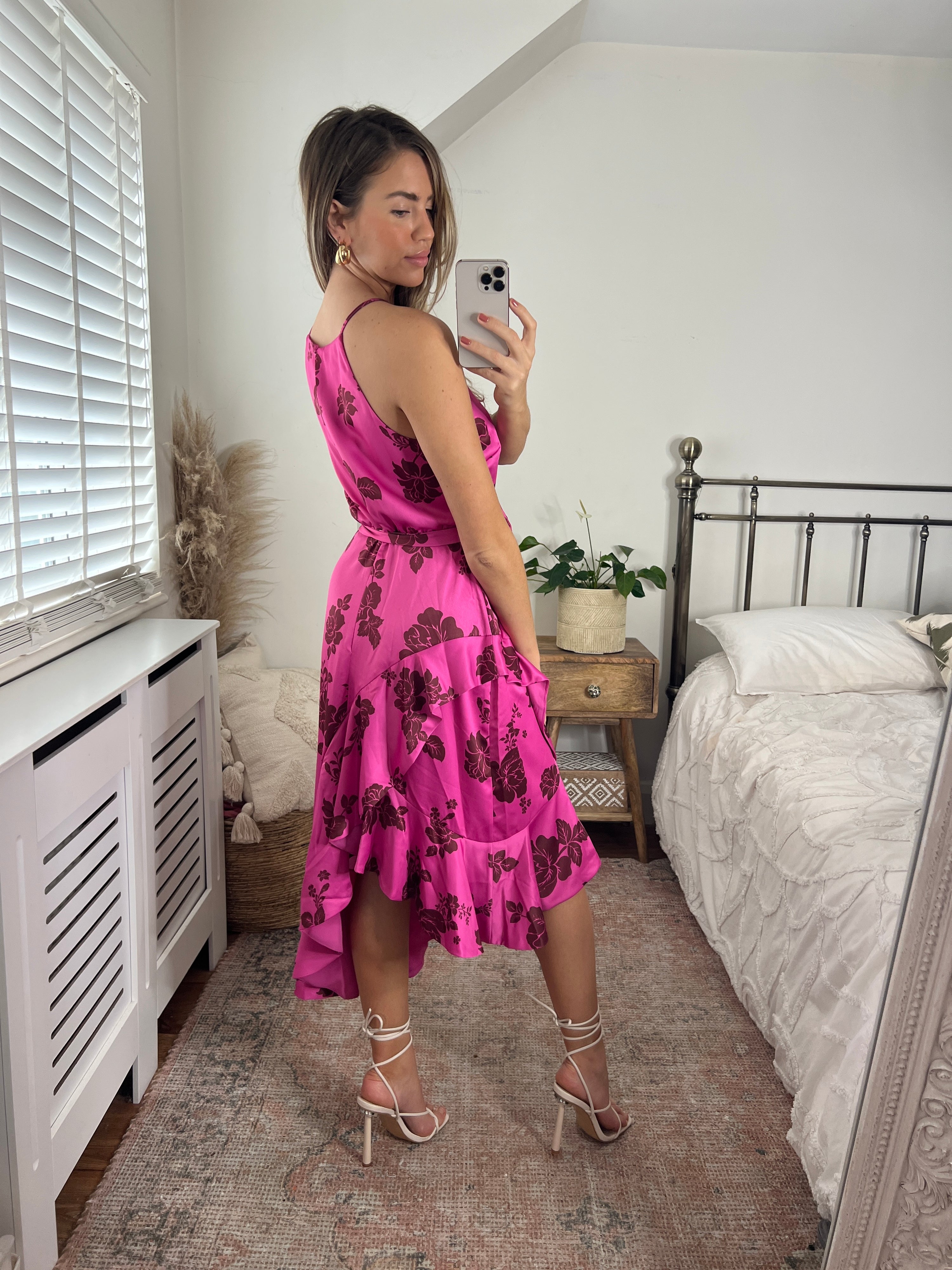 2022 Floral Mulberry Silk Chiffon Sexy Midi Dress Women Boho