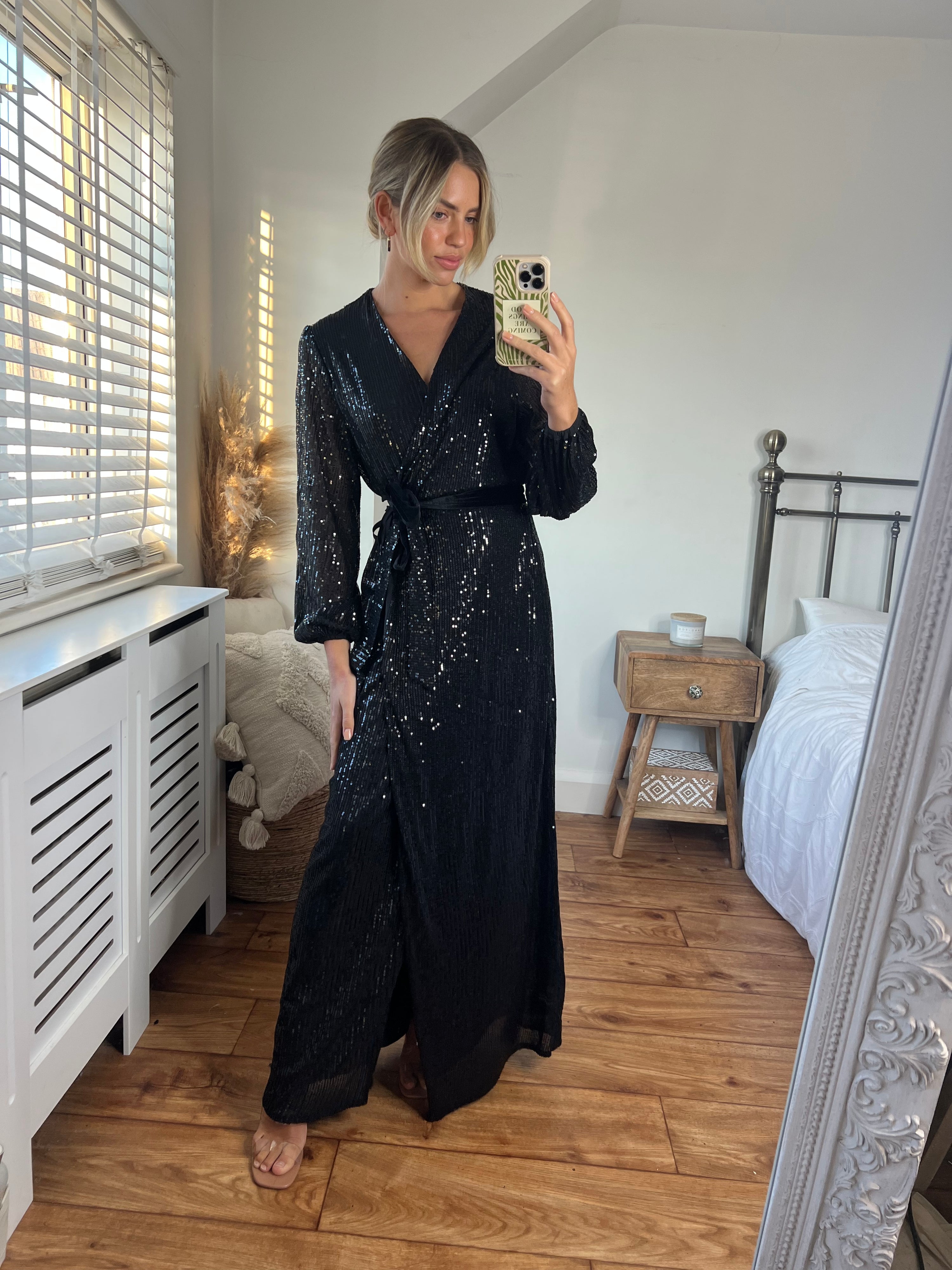 Black Sequin Wrap Maxi Dress  Ria Dress in Black – Style Cheat