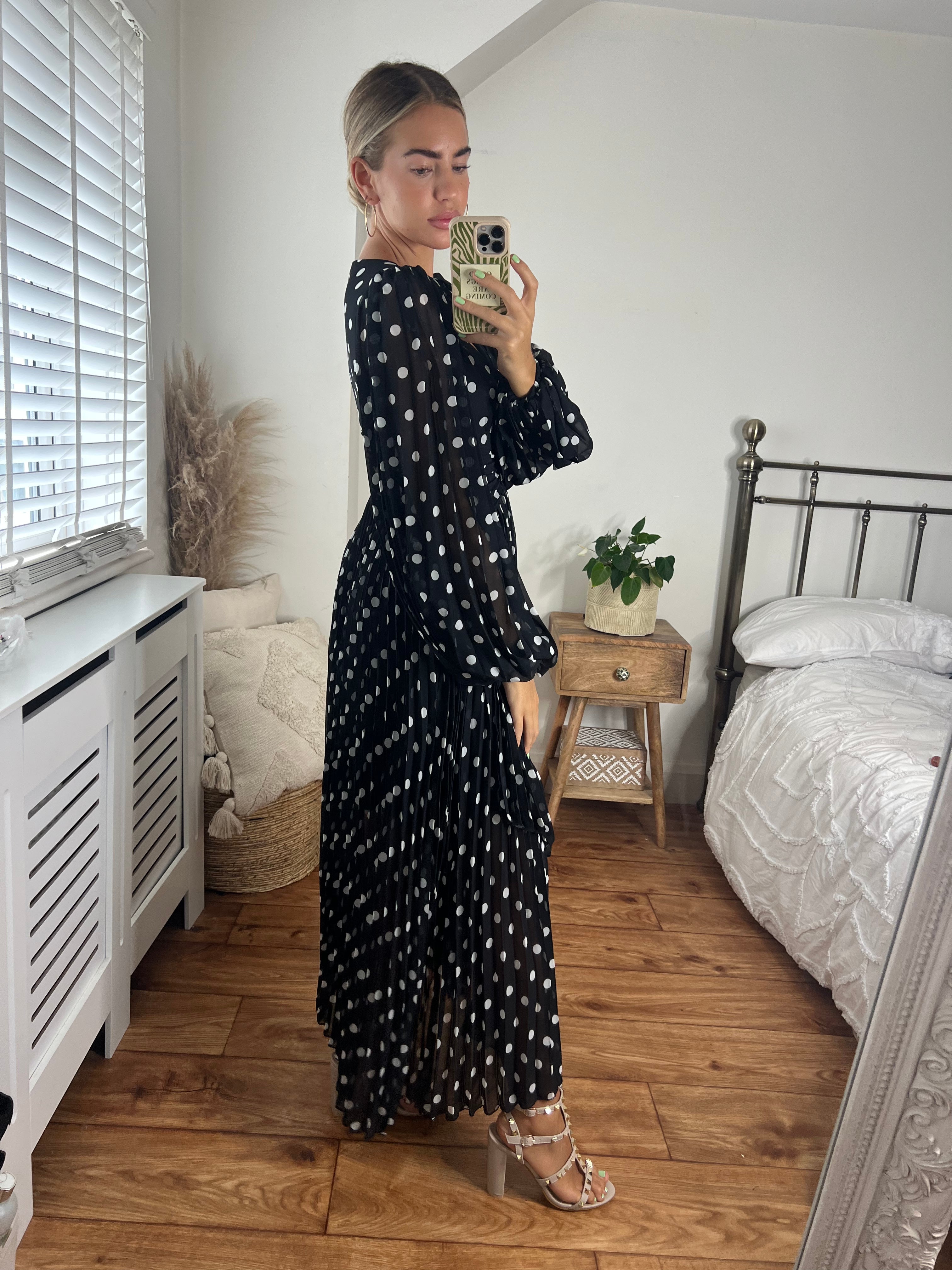 Polka dot maxi shop dress long sleeve