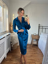 Blue Tie Front Dress | Cassie Midi Dress in Peacock Blue