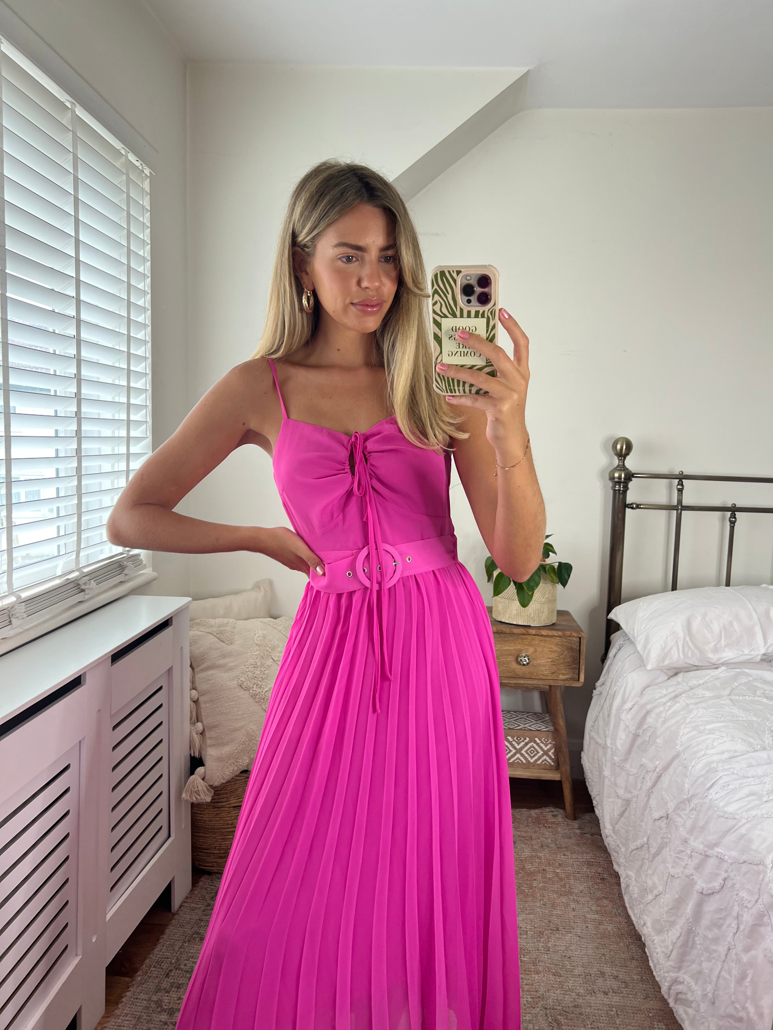Darby Halter Pleated Dress / Pink