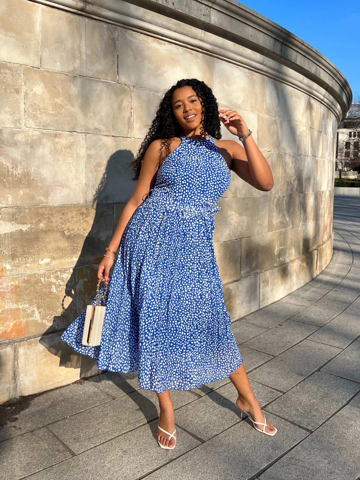Blue white spotted dress best sale