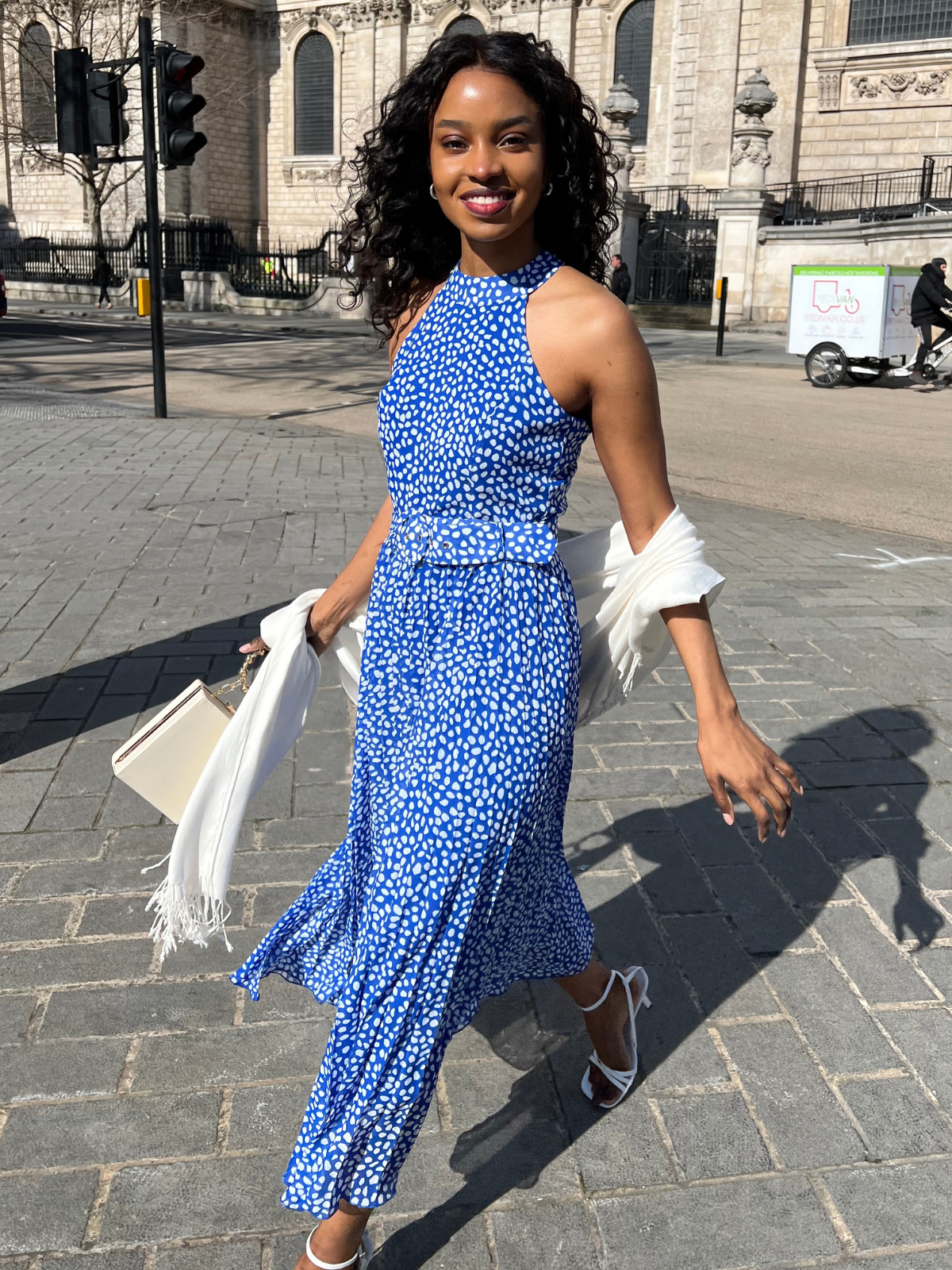 Blue and White Spotted Maxi Dress