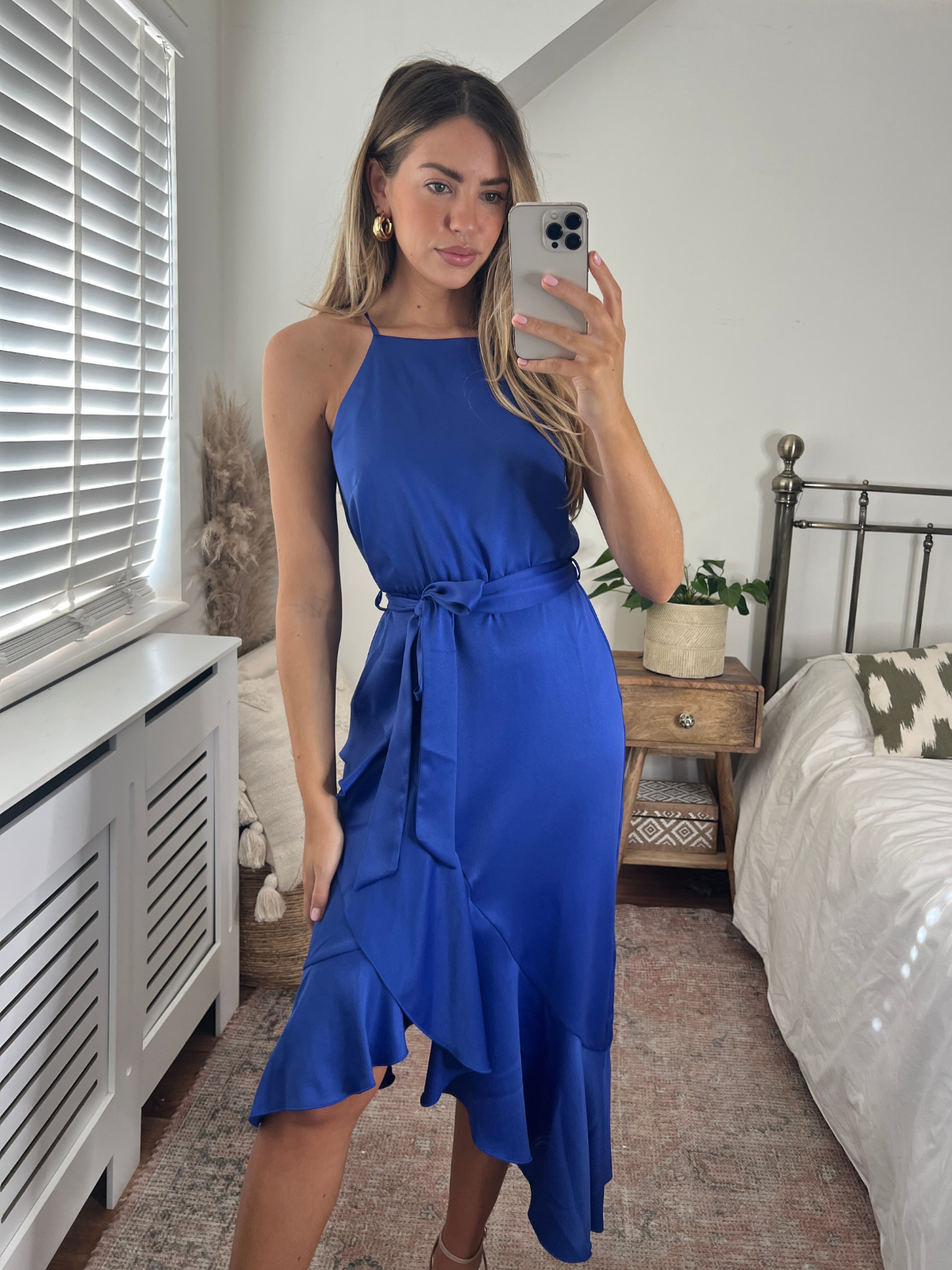 Ariana Halter Frill Dress / Cobalt Blue