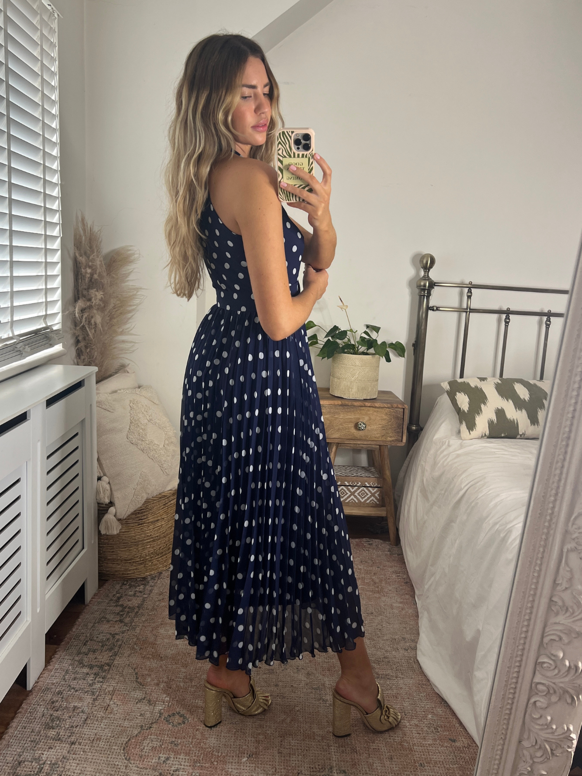 Navy And White Spot Maxi Dress