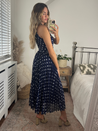 Navy And White Spot Maxi Dress