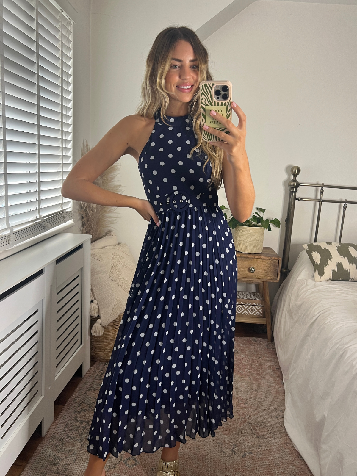 Navy And White Spot Maxi Dress