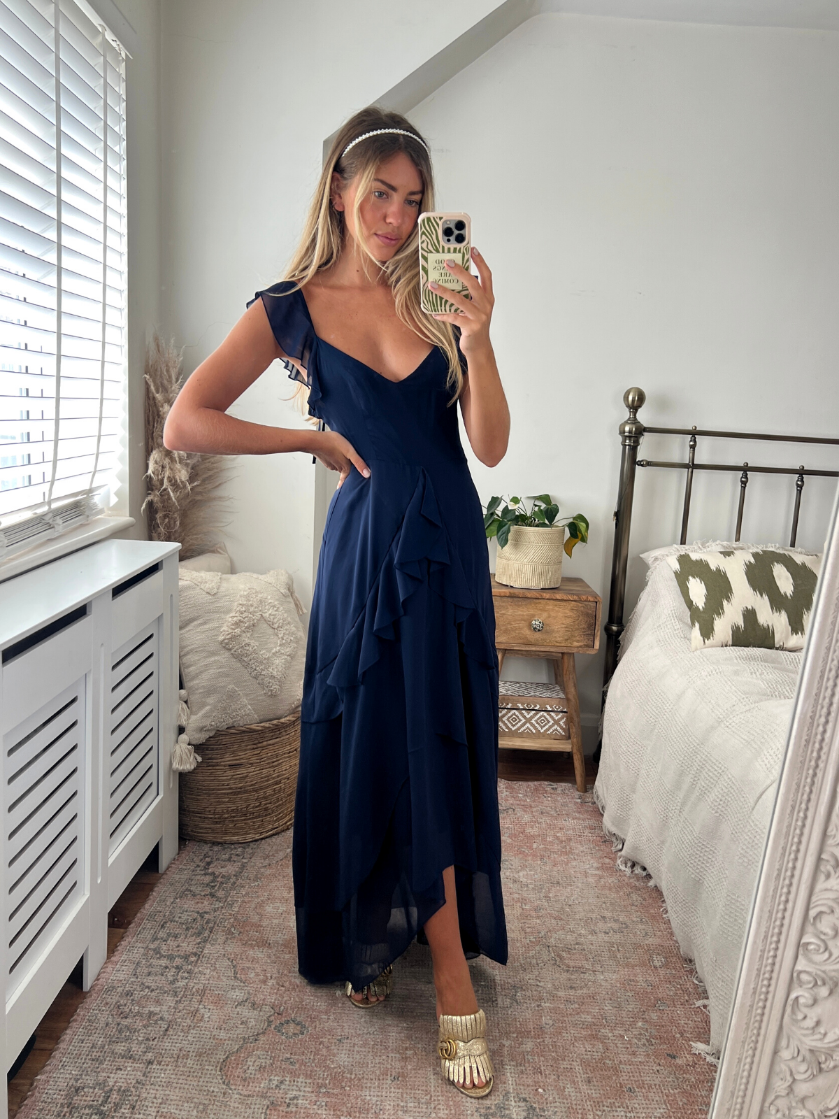 Bella Ruffle Detail Maxi Dress Navy