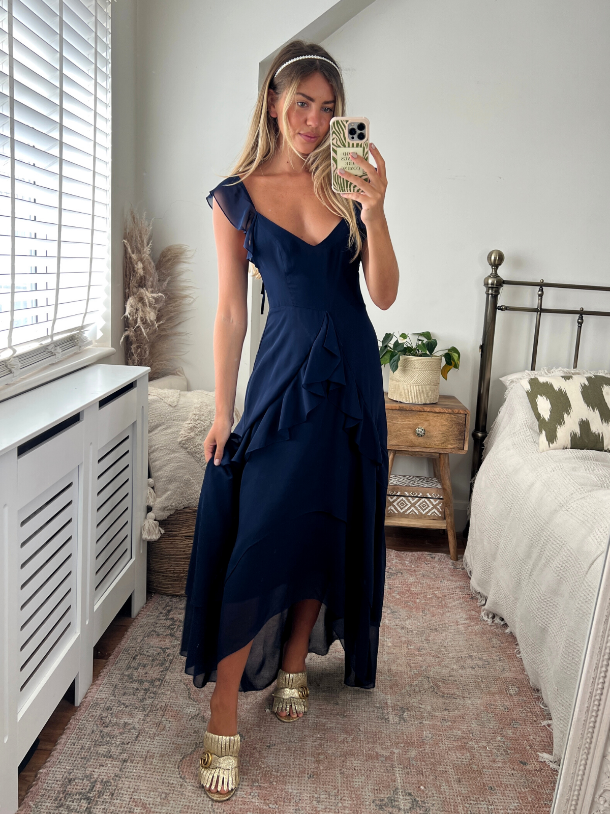 Navy ruffle top maxi dress