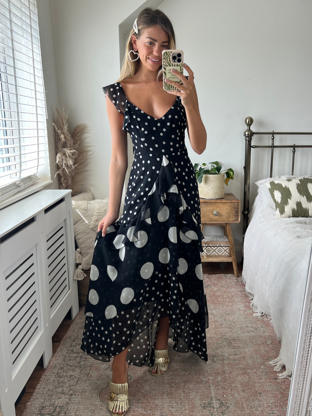 White midi dress with online black spots