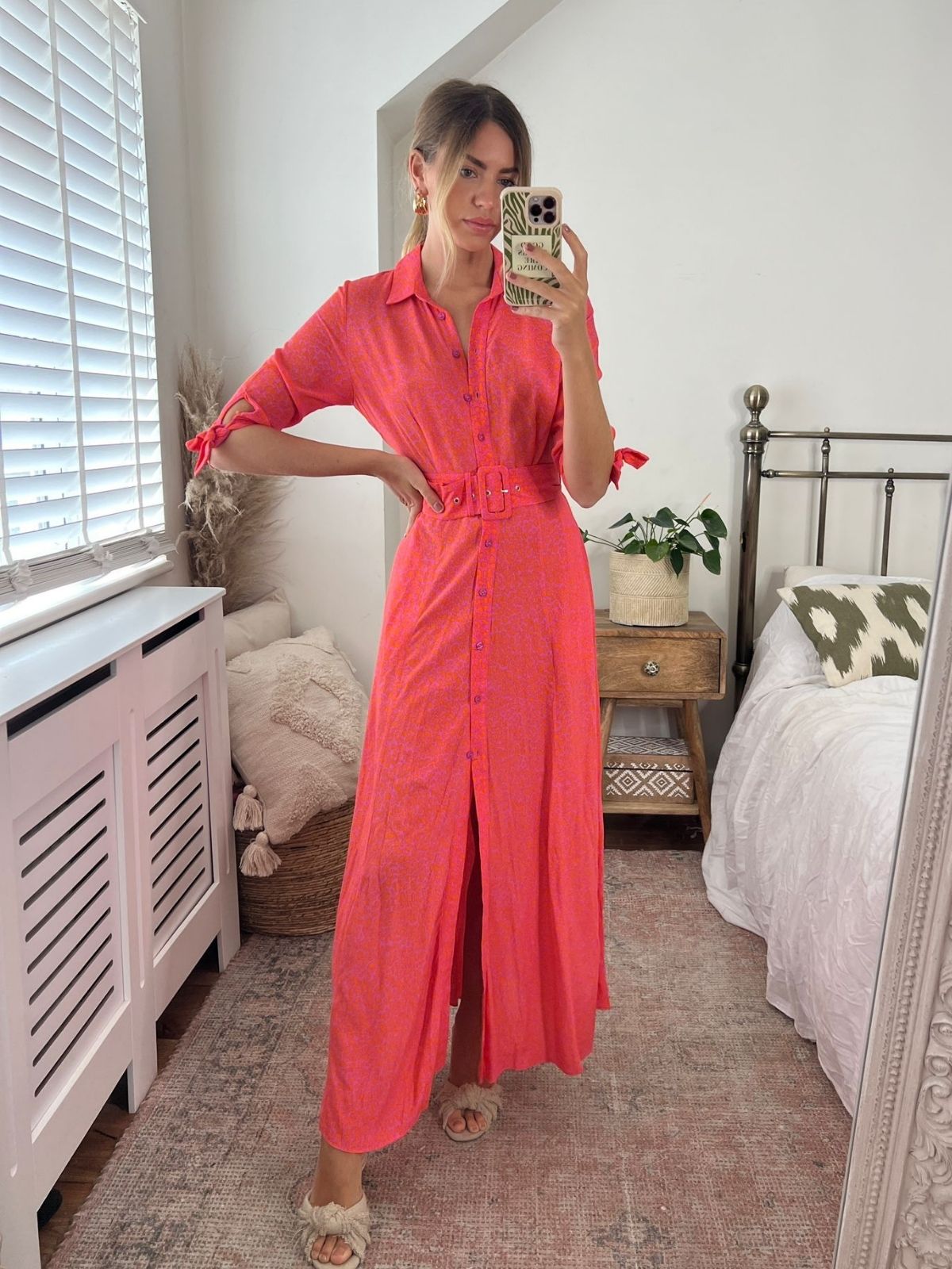 Daphne Belted Shirt Dress / Pink Animal Print