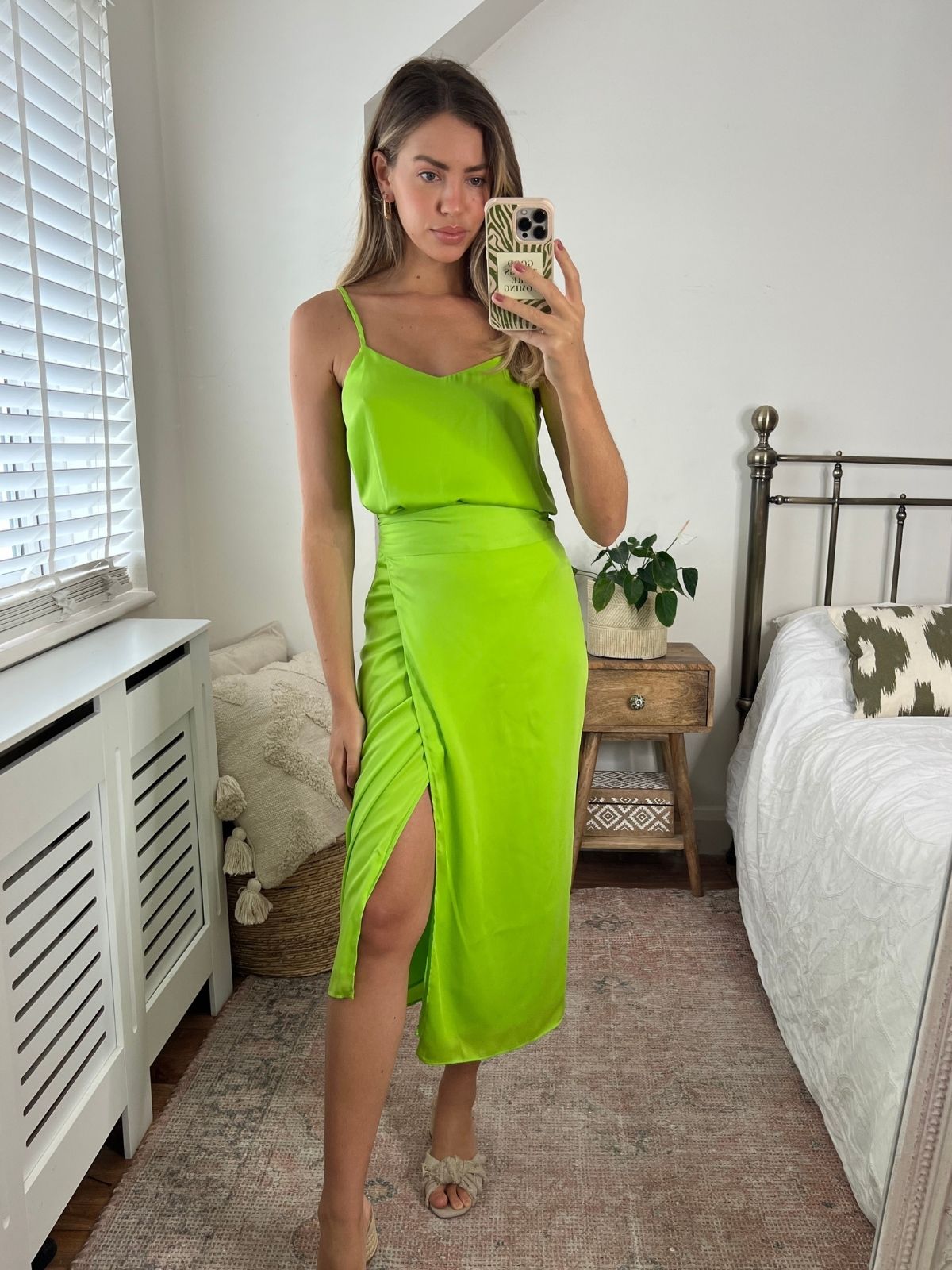 Lime Green Satin Skirt