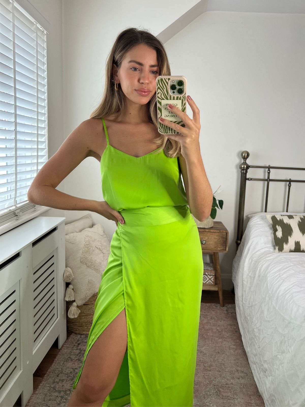 Lime Green Satin Skirt