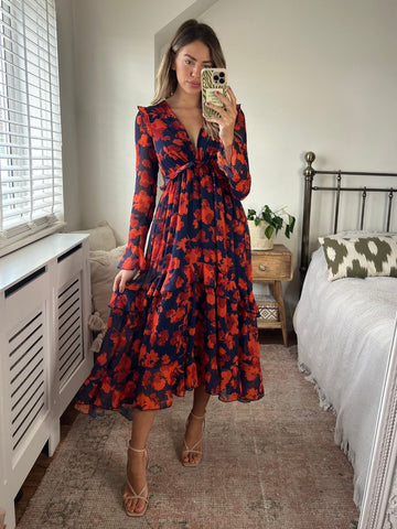 Long sleeve 2024 red floral dress