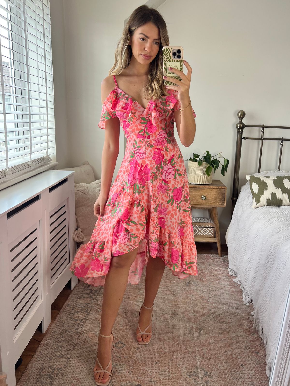 Floral Animal Cold Shoulder Midi dress