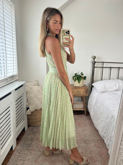 Lime and Blush Belted Pleated Maxi Dress – Style Cheat