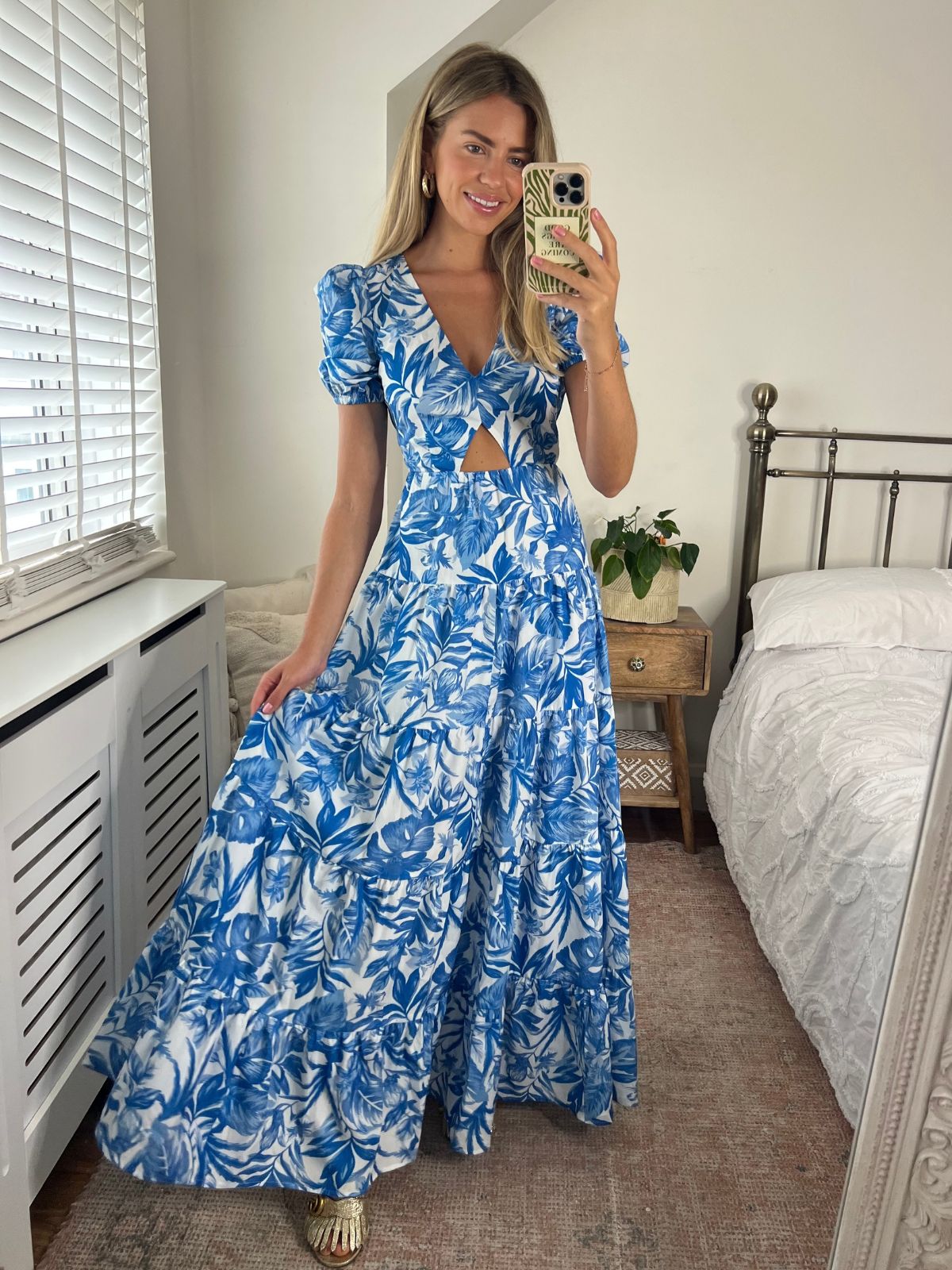 Blue Floral Cutout Dress