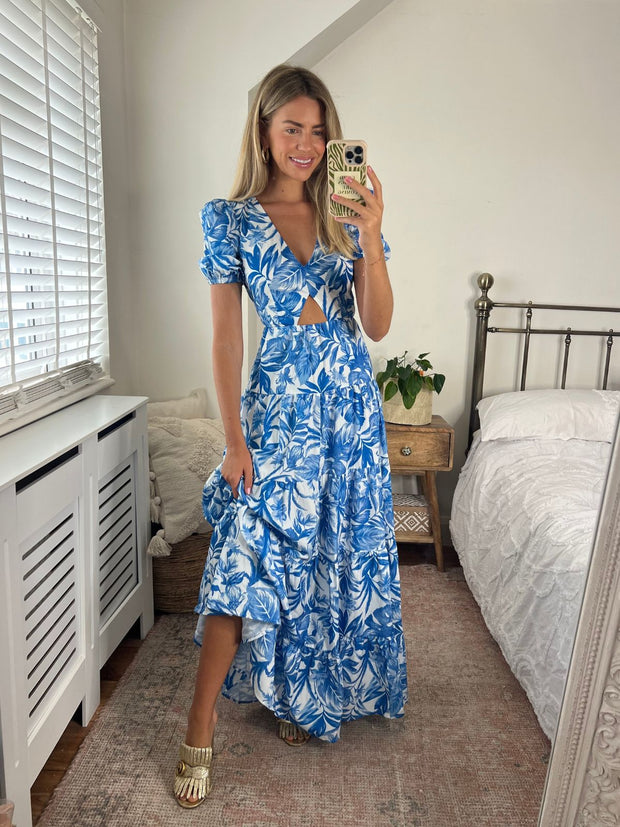 Blue Floral Cutout Dress | Zoe Tiered Cutout Maxi Dress