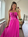 Pink Halter Pleated Dress