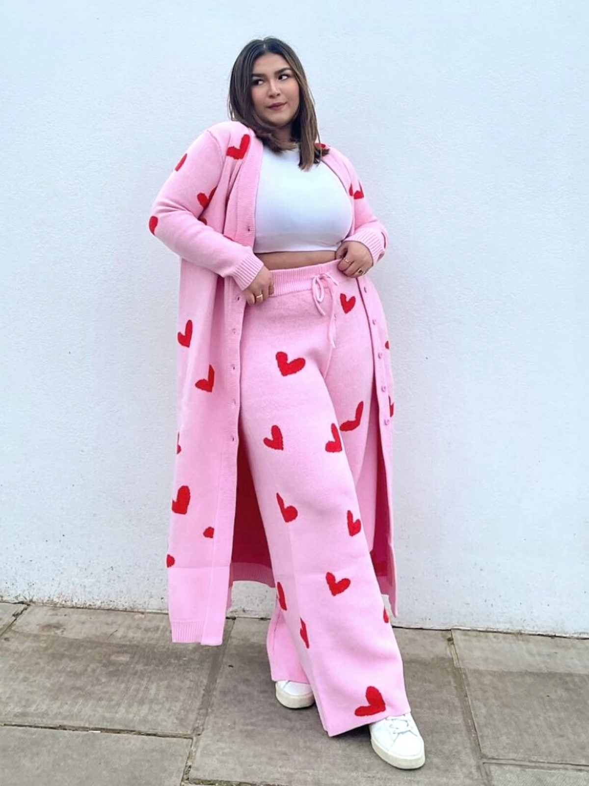 Heart Print Trousers  Joey Pink & Red Heart Knitted Wide Leg Trouser –  Style Cheat